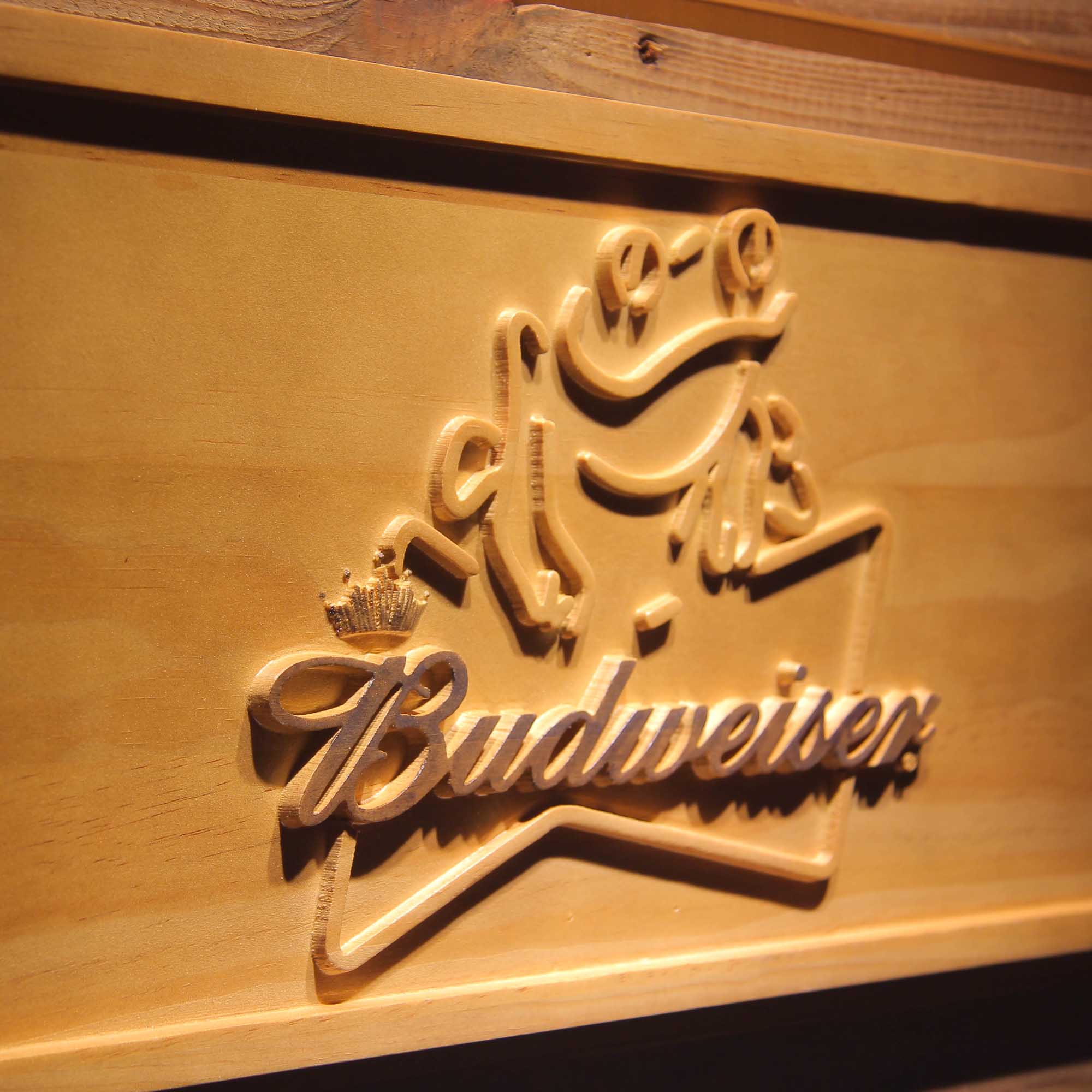 Budweiser Frog 3D Wooden Engrave Sign