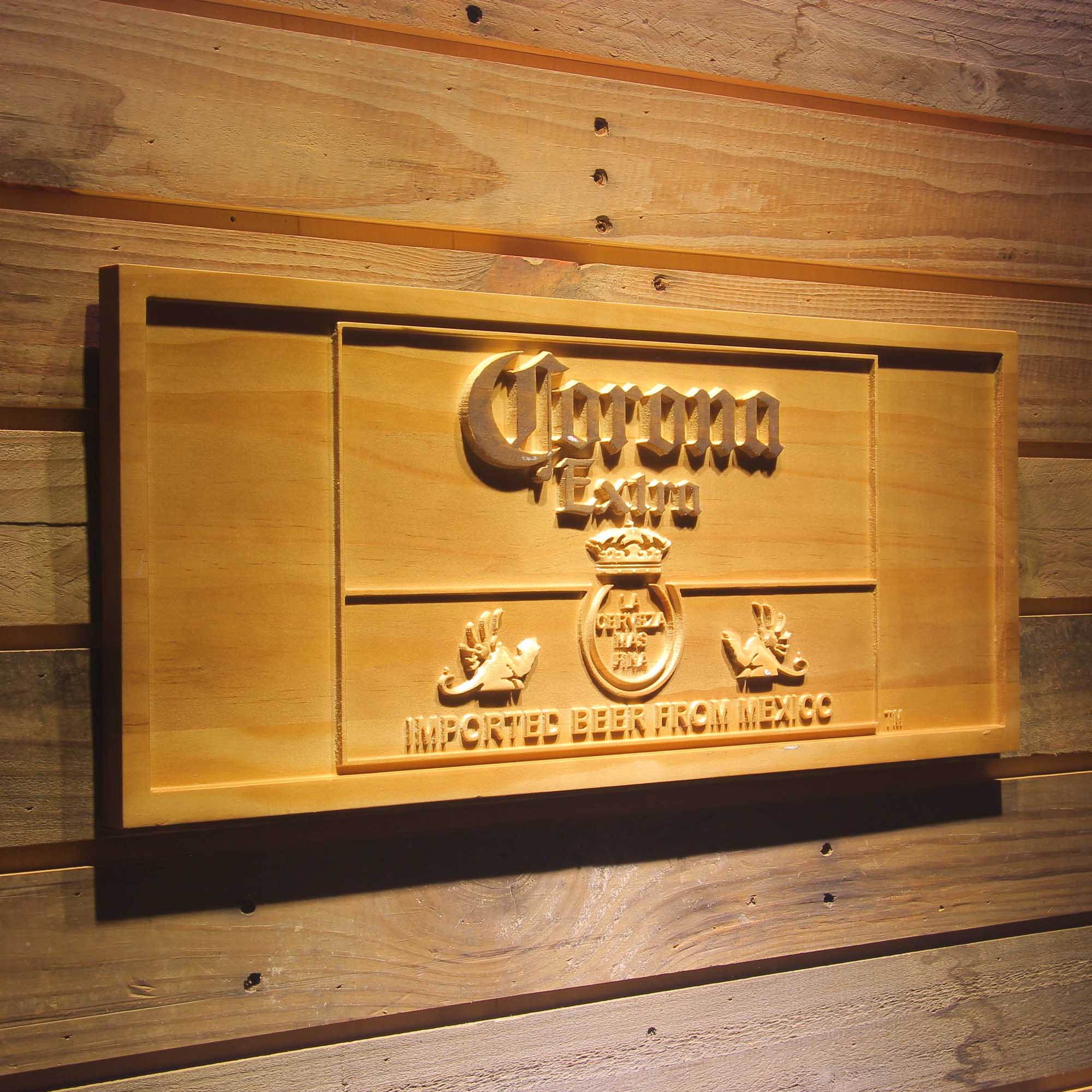 Corona Beer Mexico 3D Wooden Engrave Sign