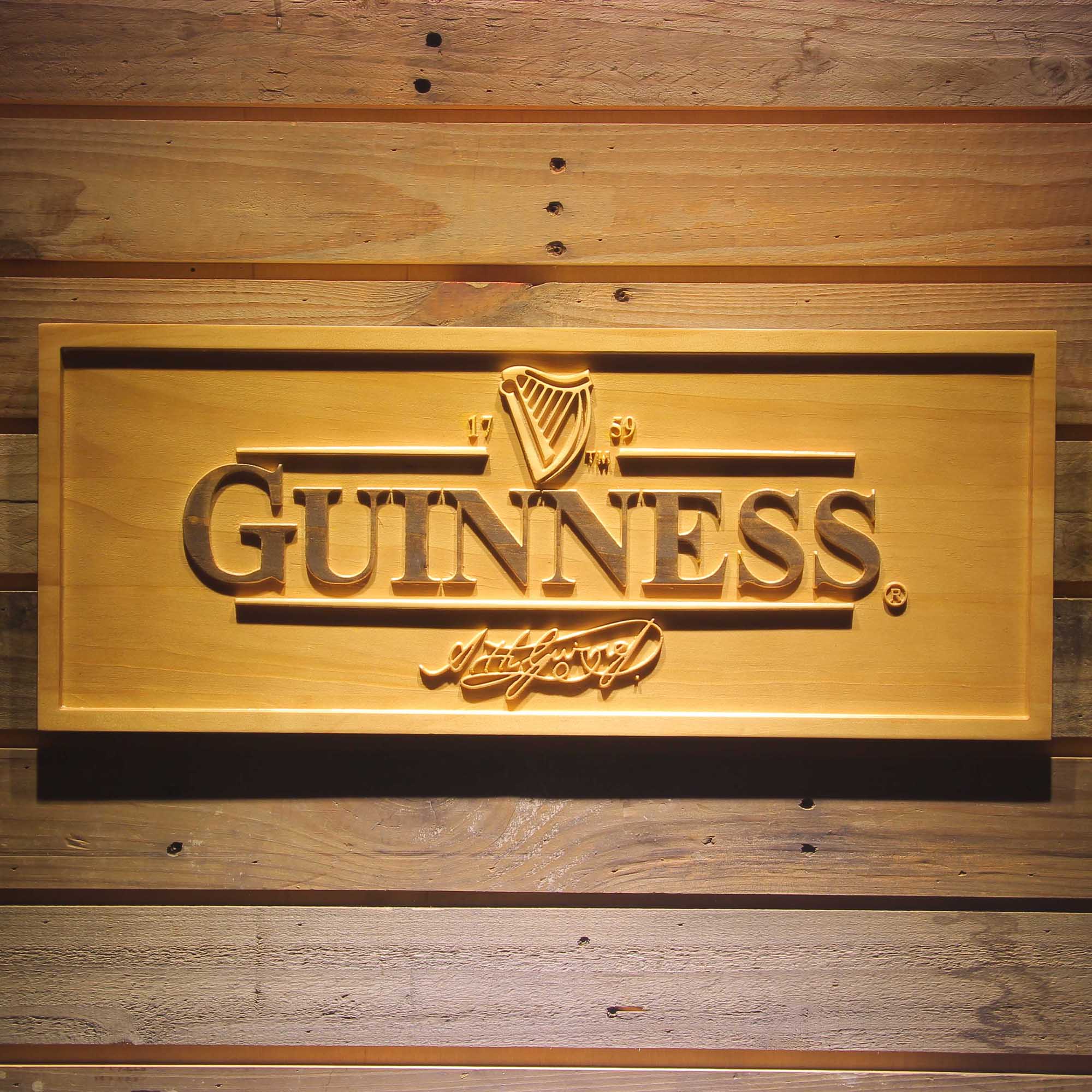 Guinness Ale 3D Wooden Engrave Sign