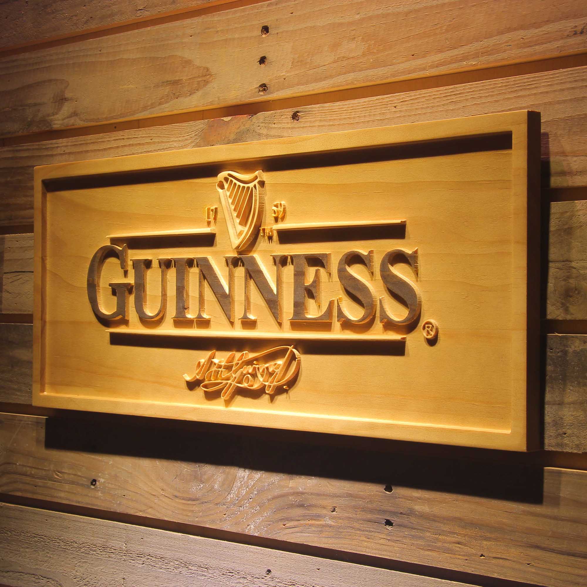 Guinness Ale 3D Wooden Engrave Sign