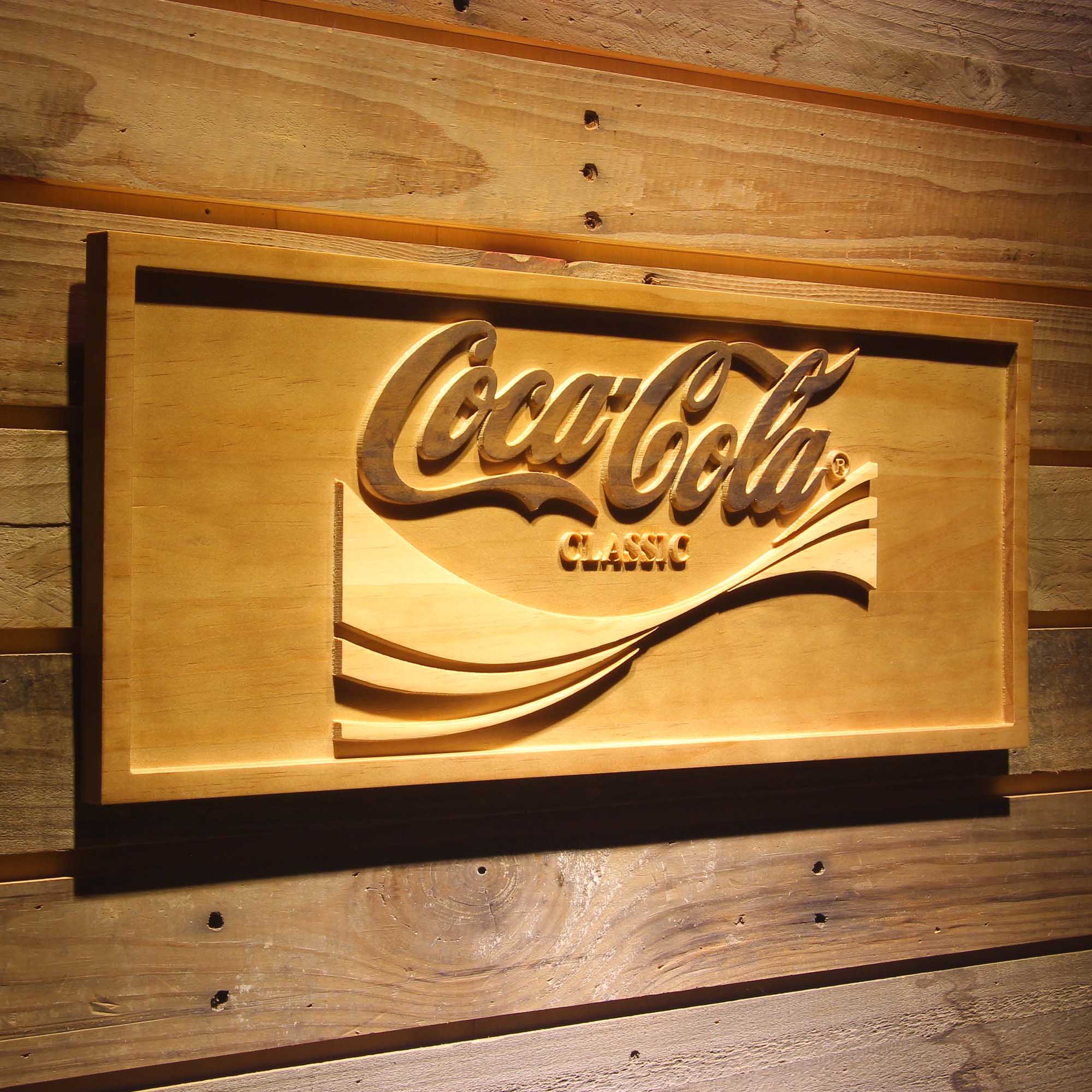 Coca Cola Classic 3D Wooden Engrave Sign