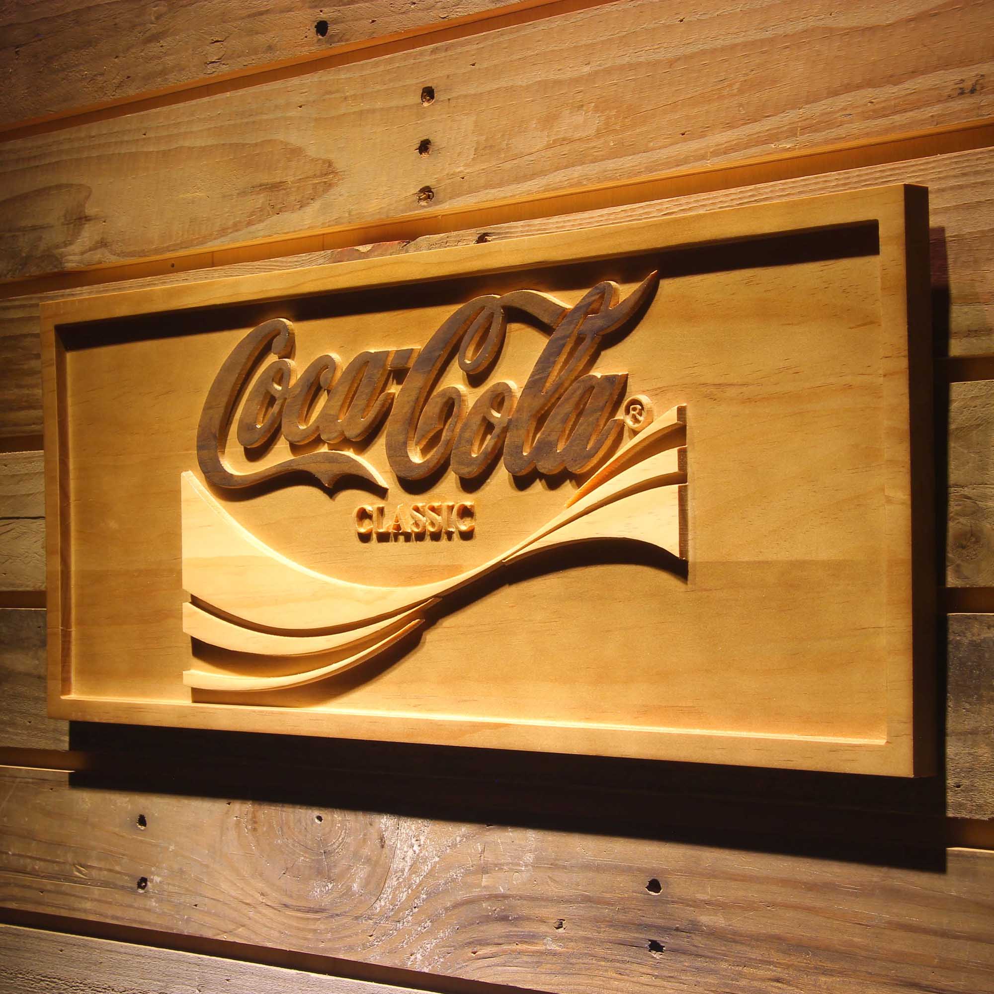 Coca Cola Classic 3D Wooden Engrave Sign