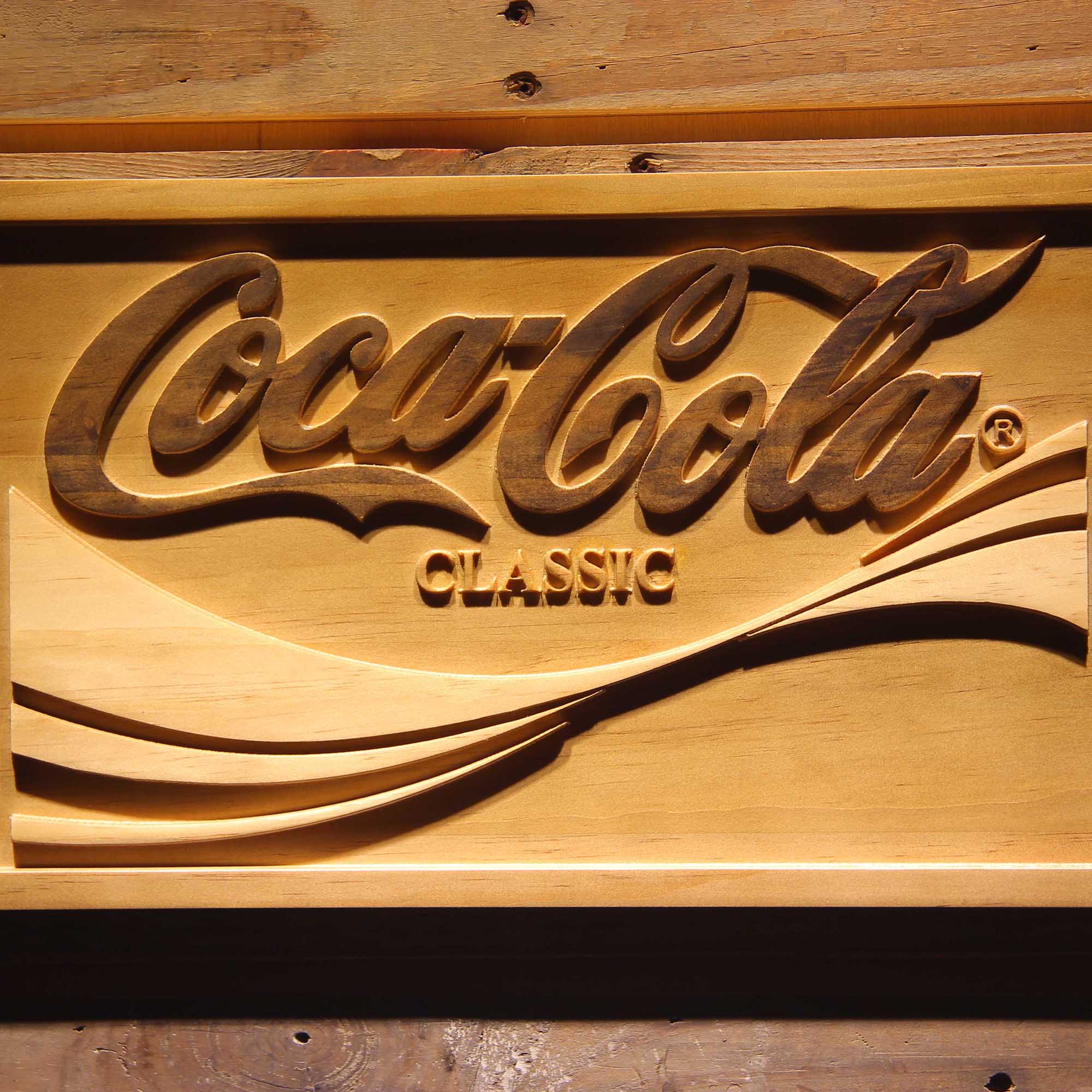 Coca Cola Classic 3D Wooden Engrave Sign