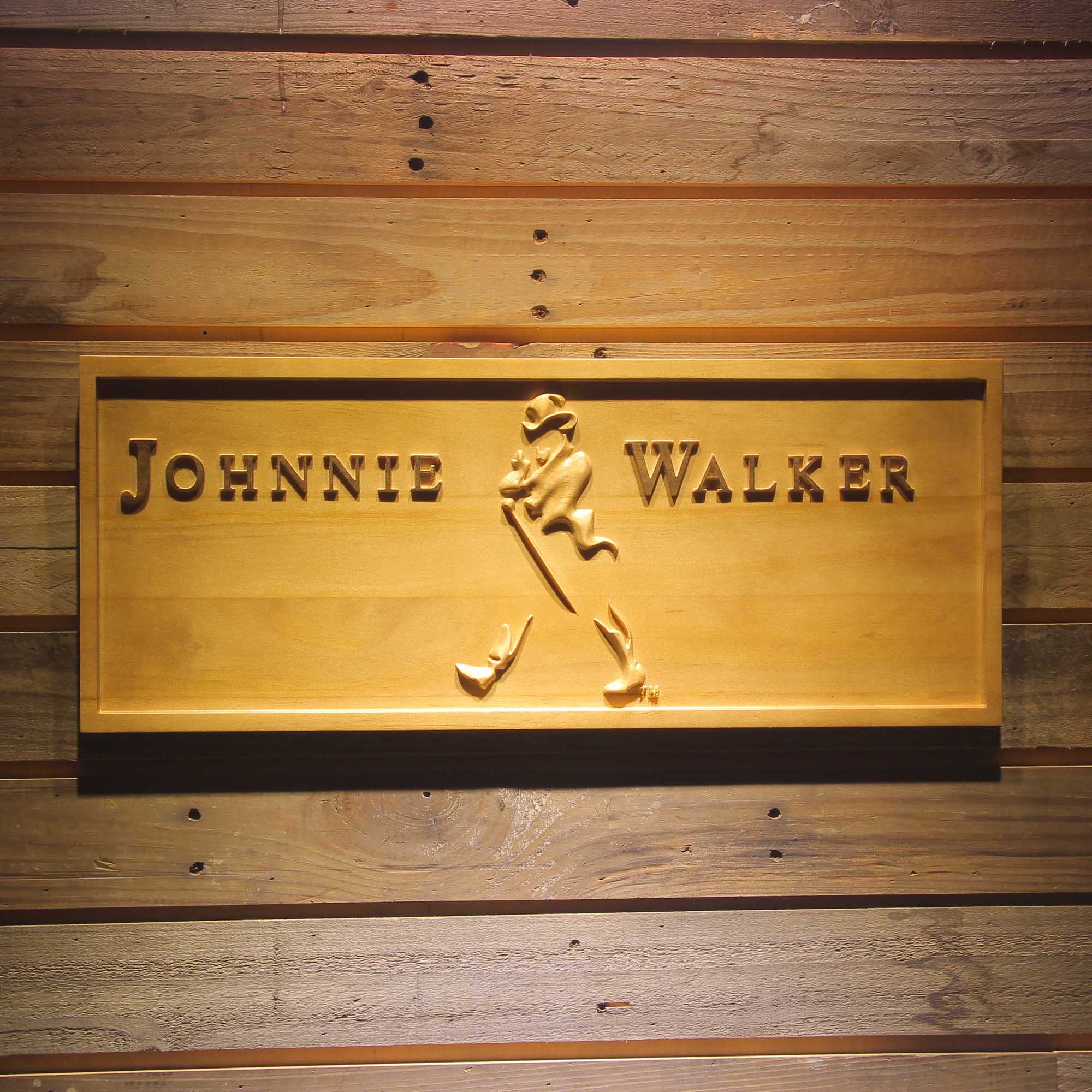 Johnnie Walker Whiskey Wine Bar 3D Wooden Engrave Sign