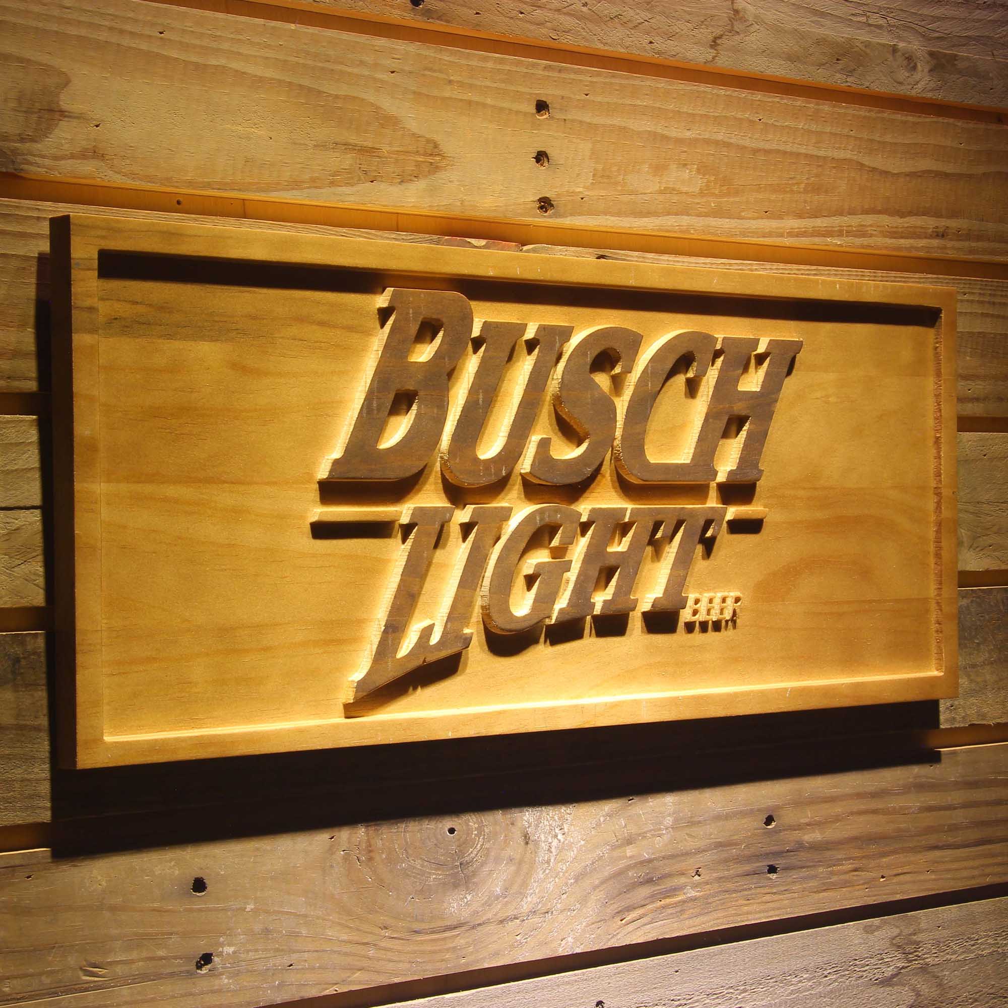 Busch Lite Beer Vintage Club Bar 3D Wooden Engrave Sign