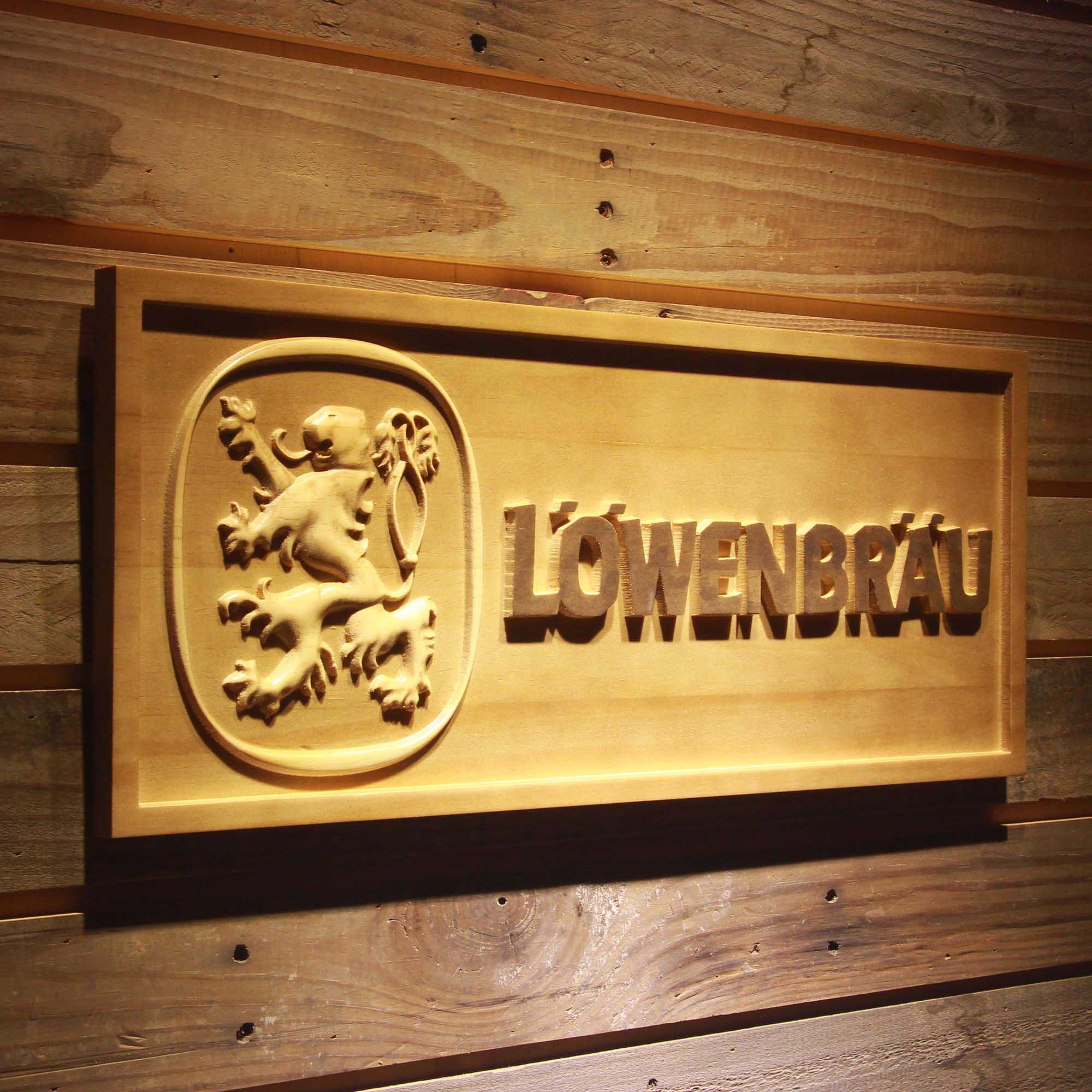 Lowenbrau Beer 3D Wooden Engrave Sign