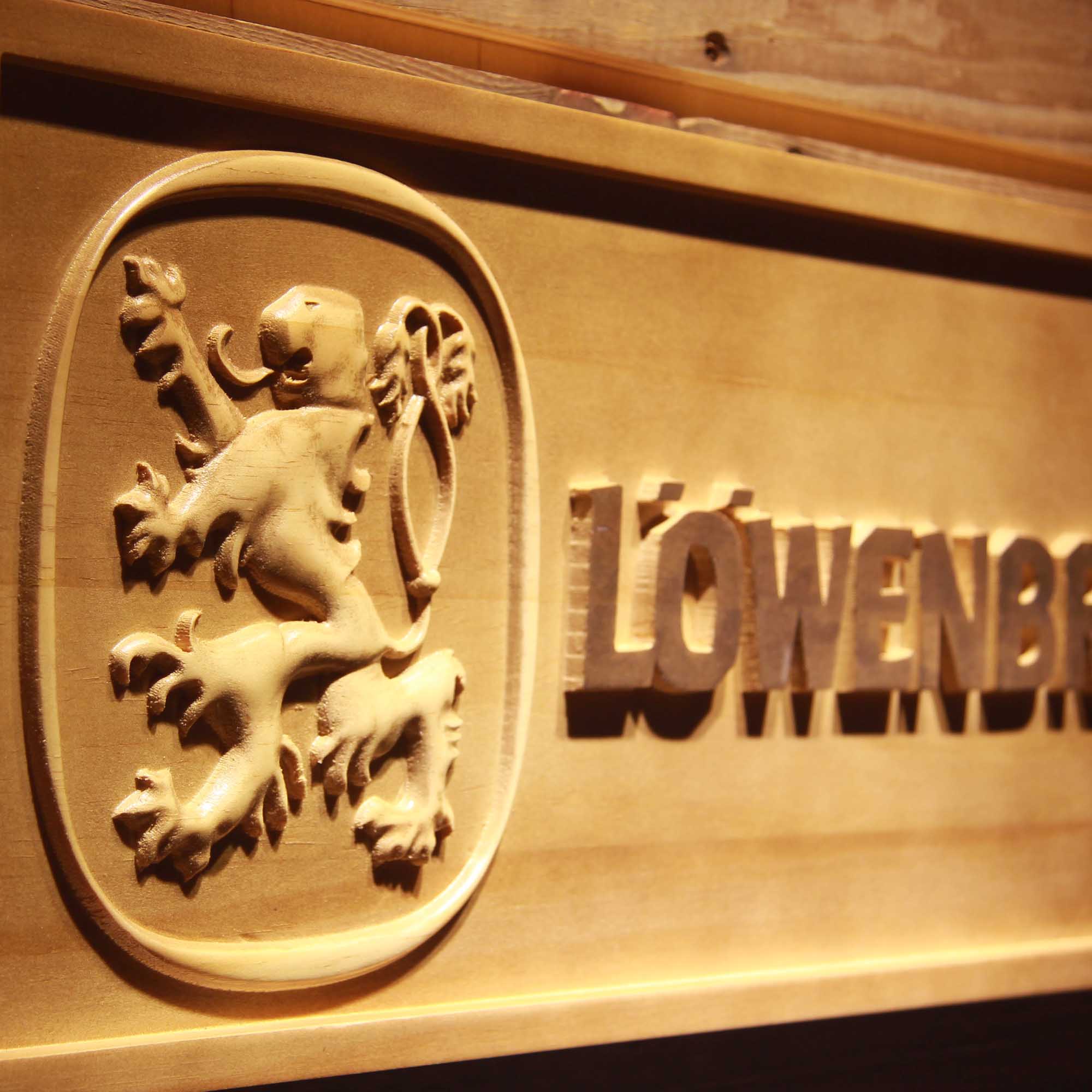 Lowenbrau Beer 3D Wooden Engrave Sign