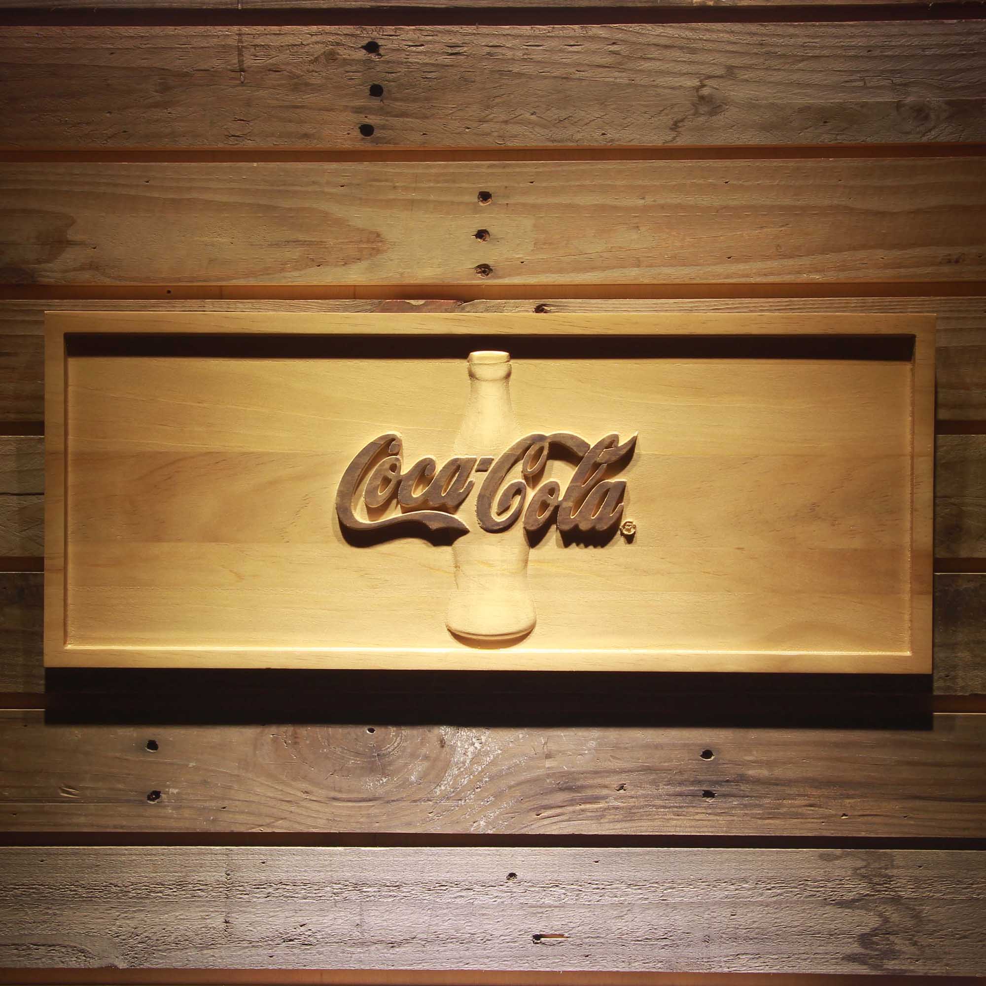 Coca-Cola Bottle 3D Wooden Engrave Sign