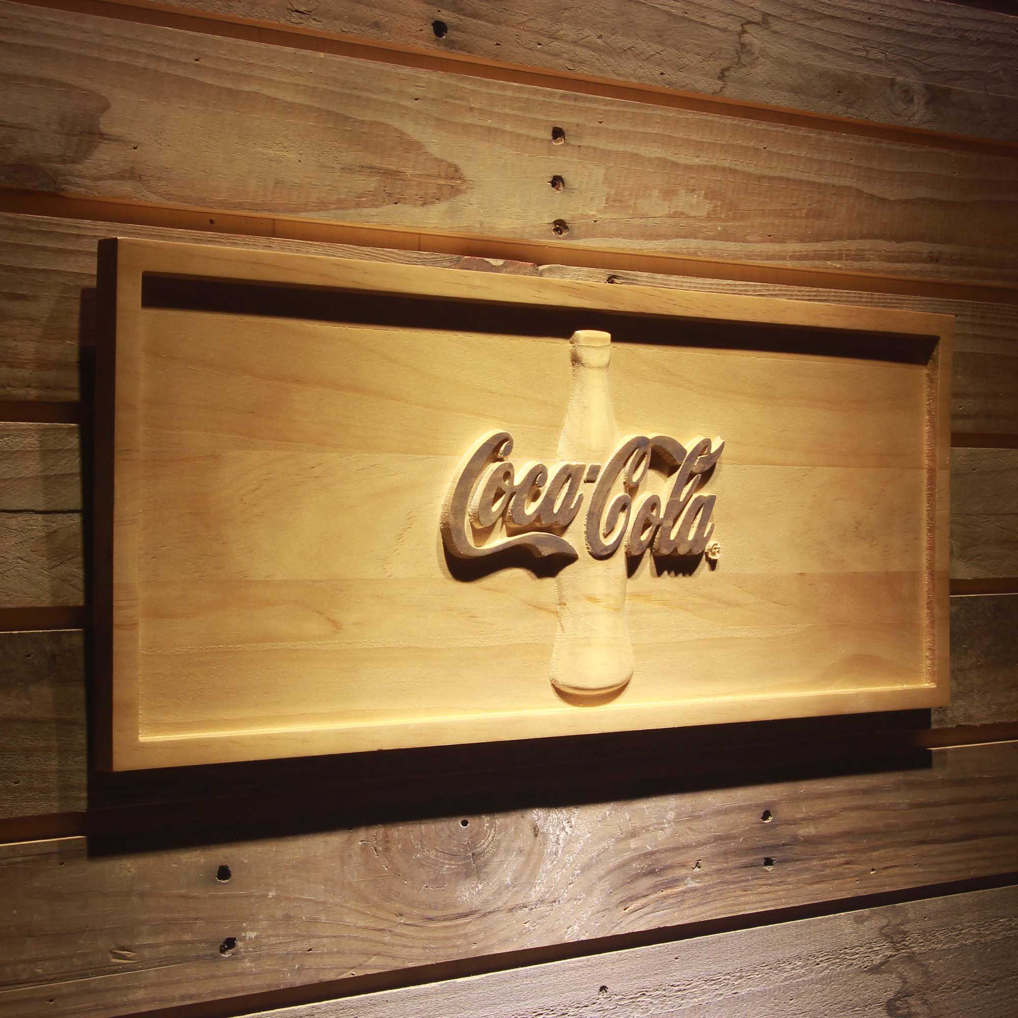 Coca-Cola Bottle 3D Wooden Engrave Sign