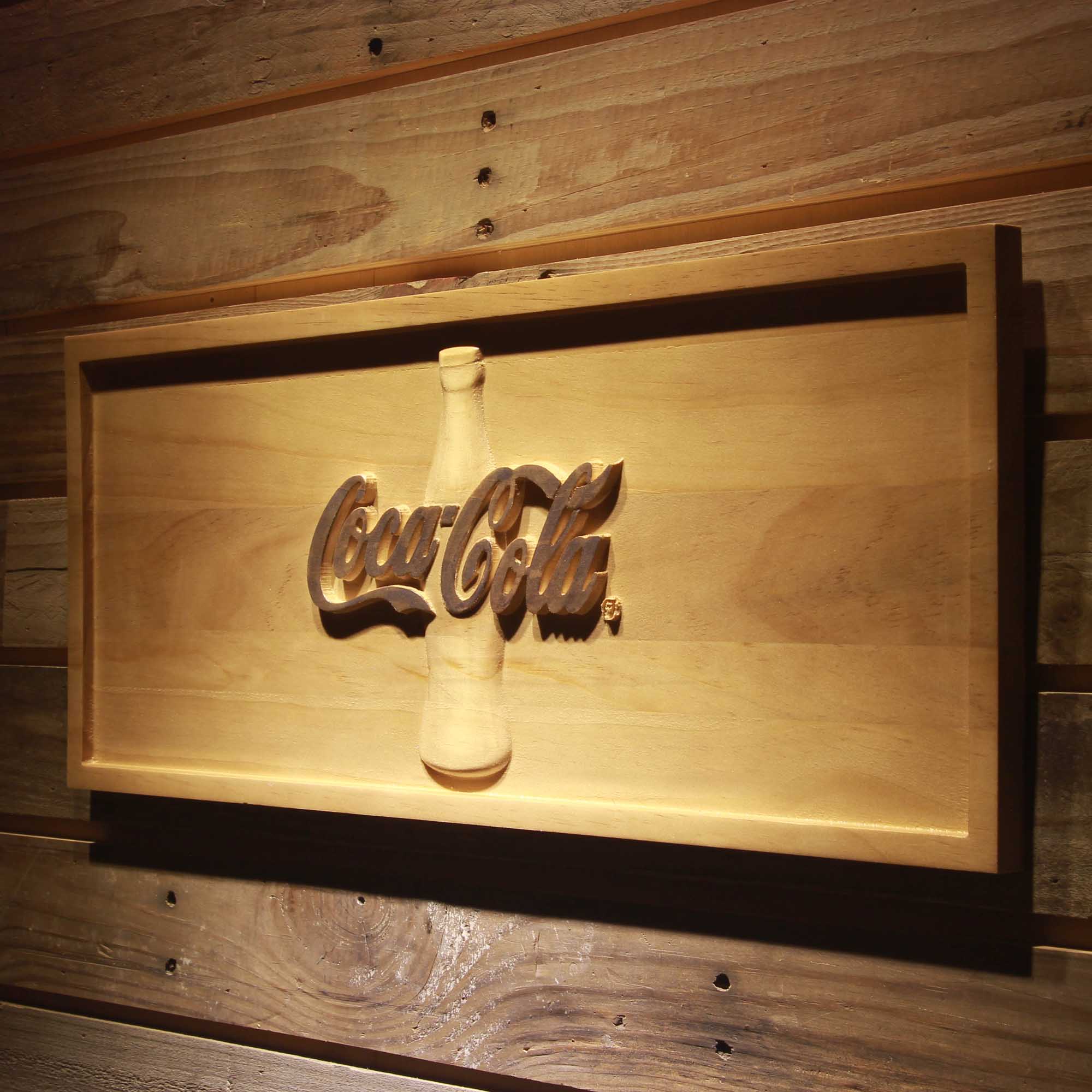 Coca-Cola Bottle 3D Wooden Engrave Sign