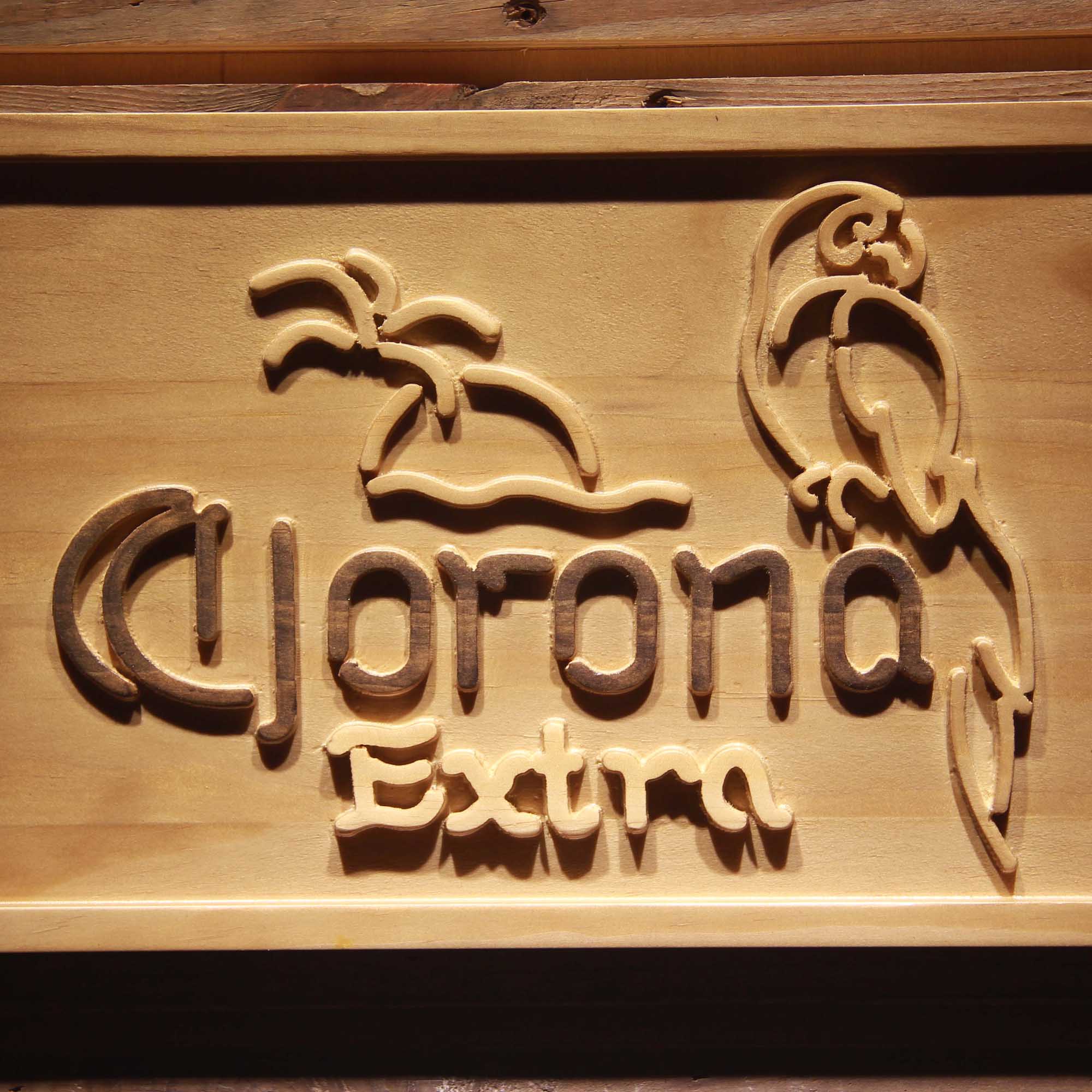 Corona Extra - Parrot Beer Open Bar 3D Wooden Engrave Sign