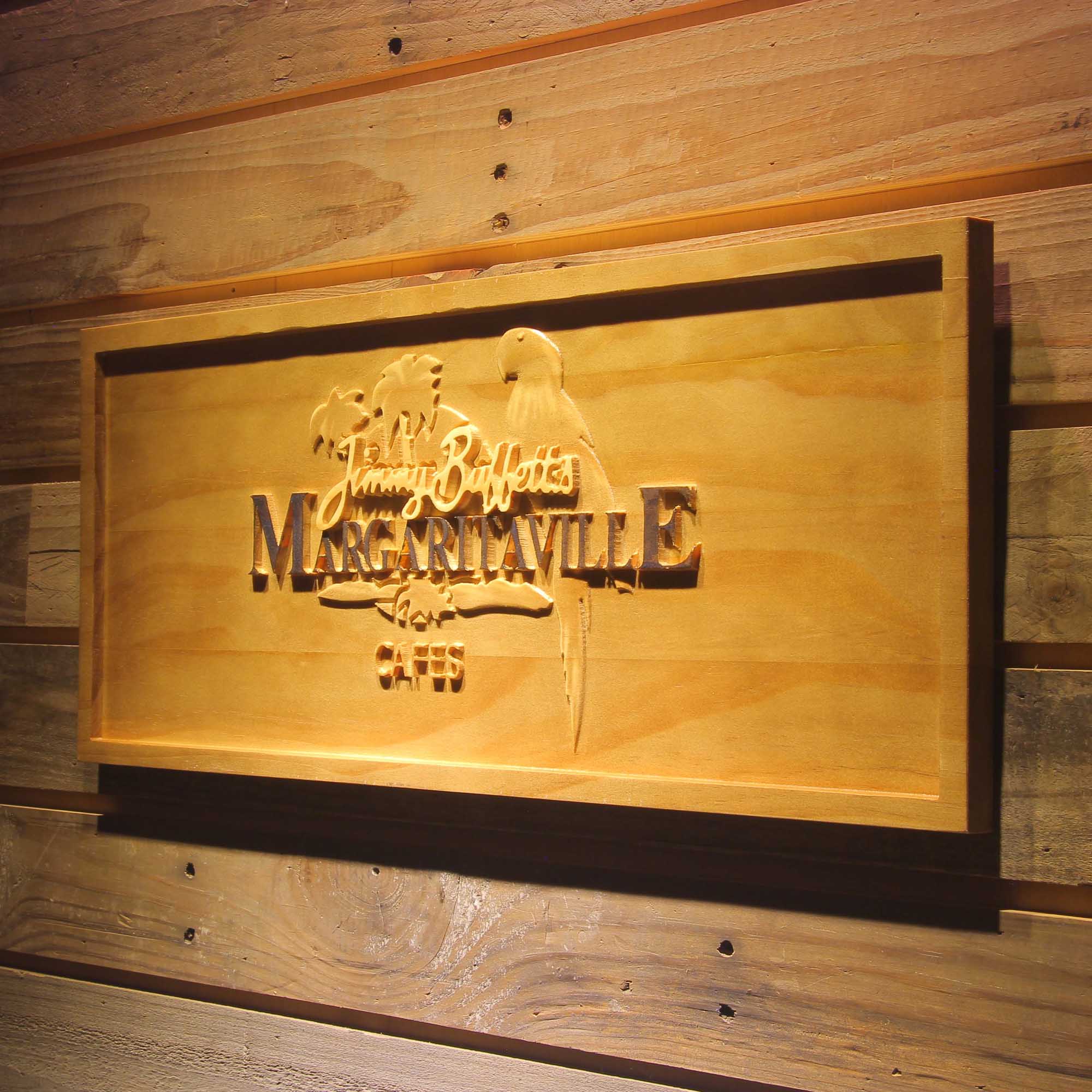 Jimmy Buffett's Margaritaville Caf茅 3D Wooden Engrave Sign