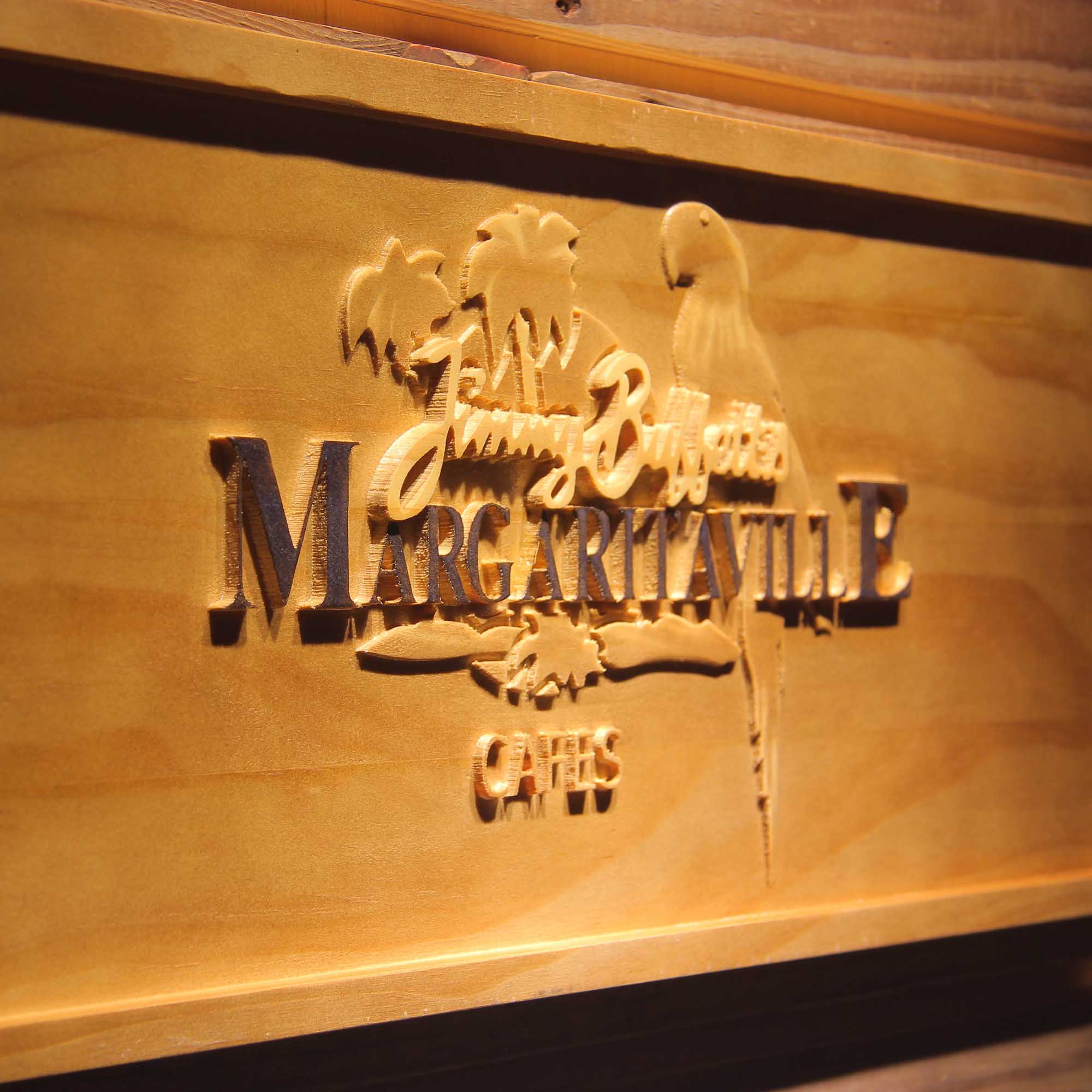 Jimmy Buffett's Margaritaville Caf茅 3D Wooden Engrave Sign