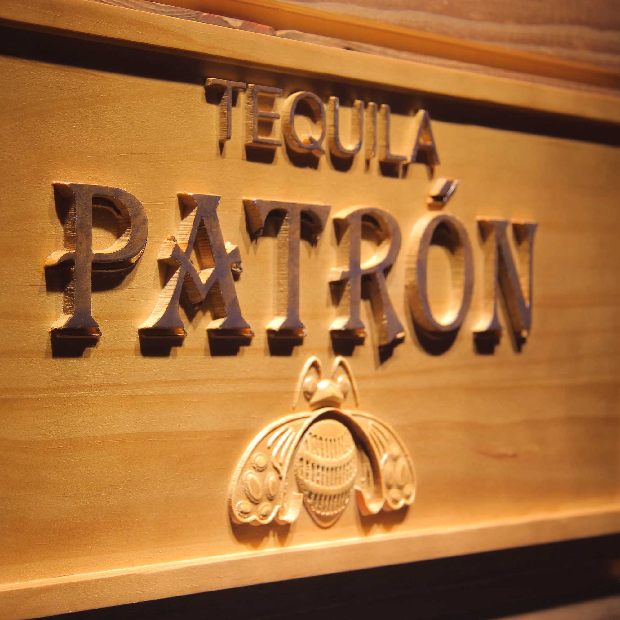 Tequila Patron 3D Wooden Engrave Sign