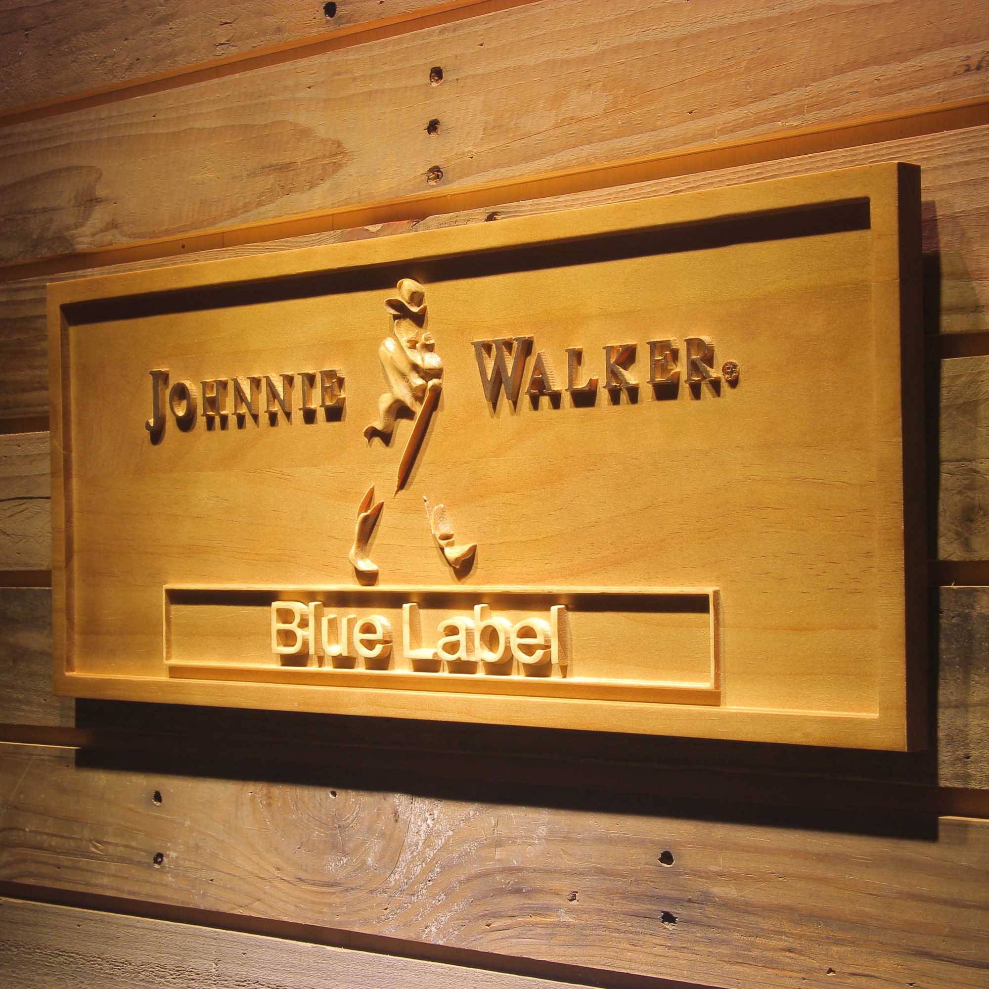 Johnnie Walker Blue Label 3D Wooden Engrave Sign