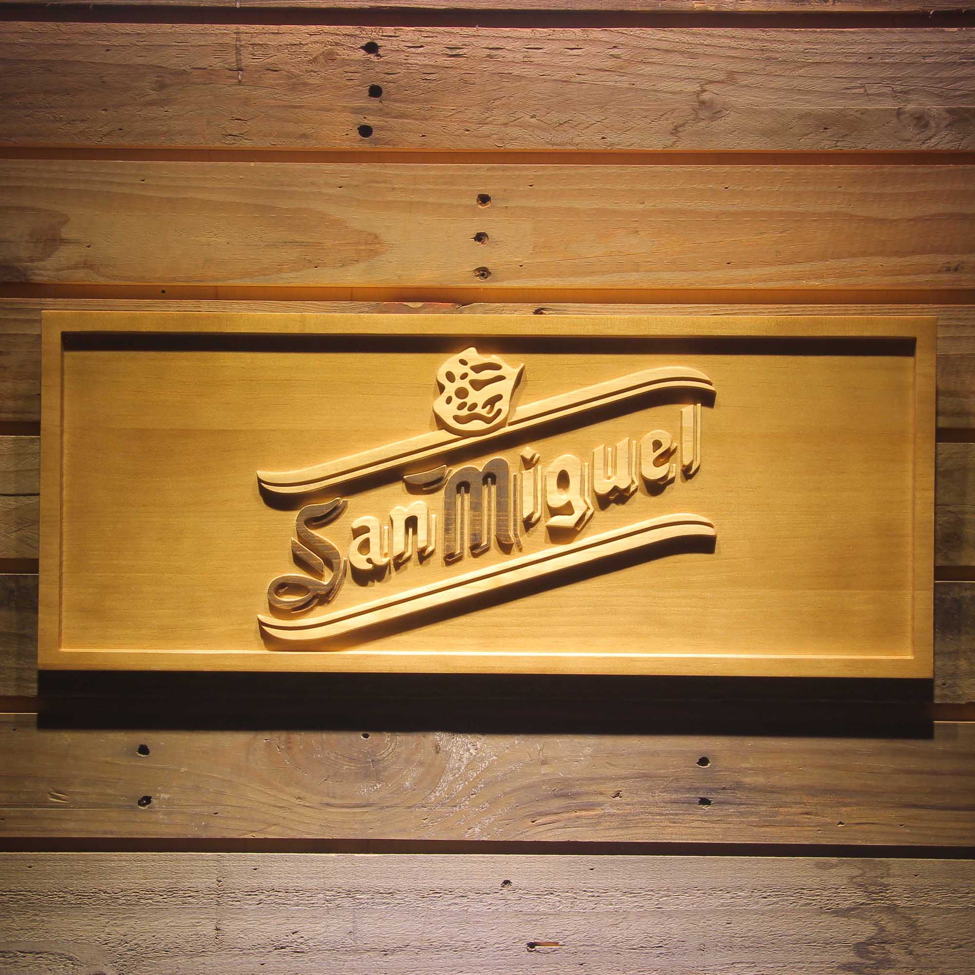 San Miguel Beer 3D Wooden Engrave Sign