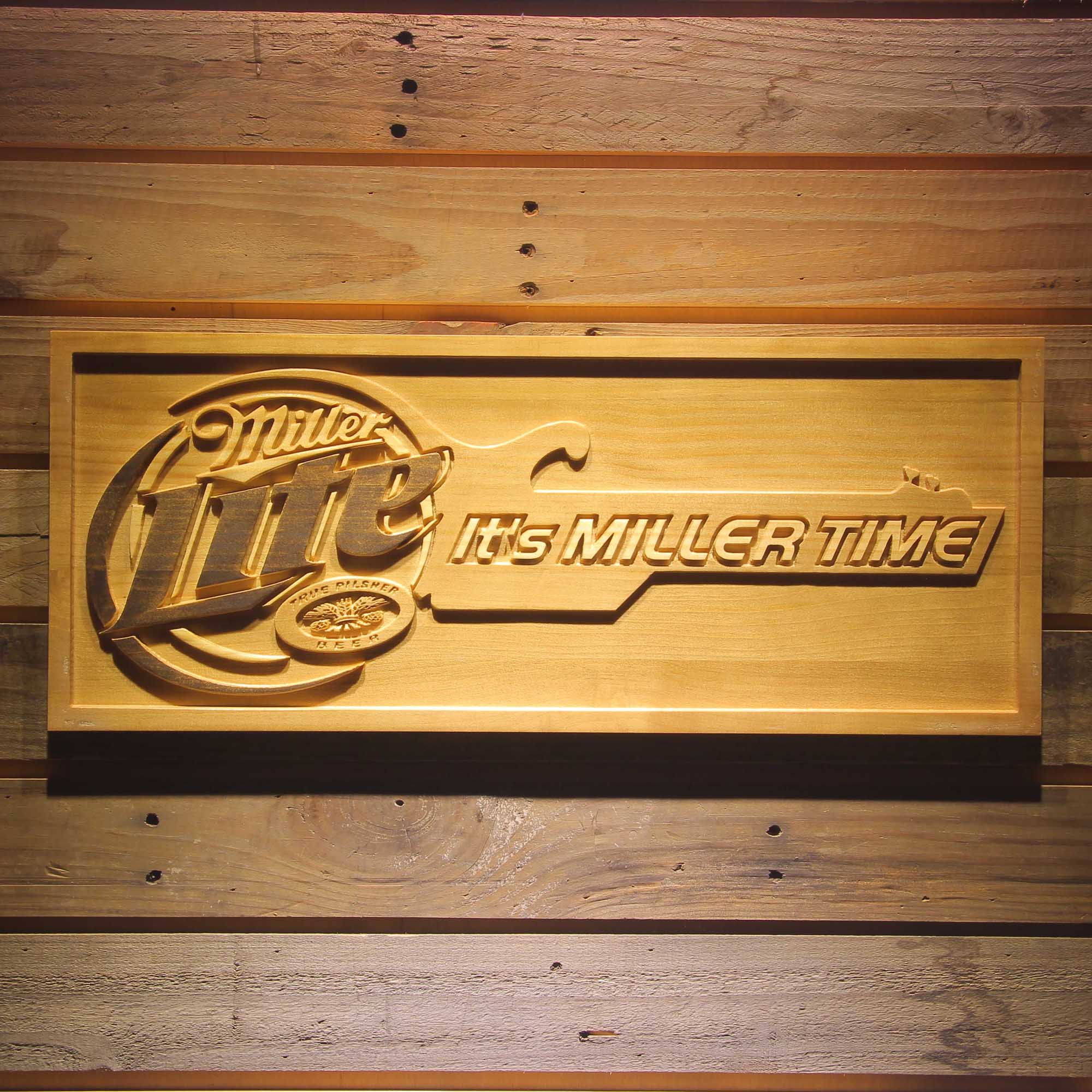 It's Miller Time Guitar 3D Wooden Engrave Sign