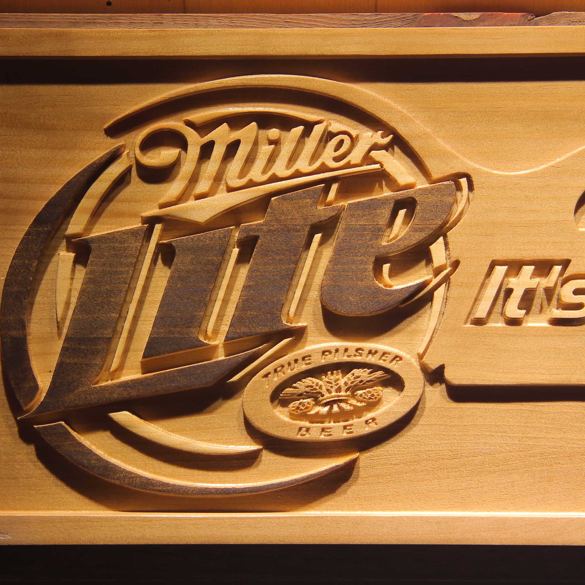 It's Miller Time Guitar 3D Wooden Engrave Sign