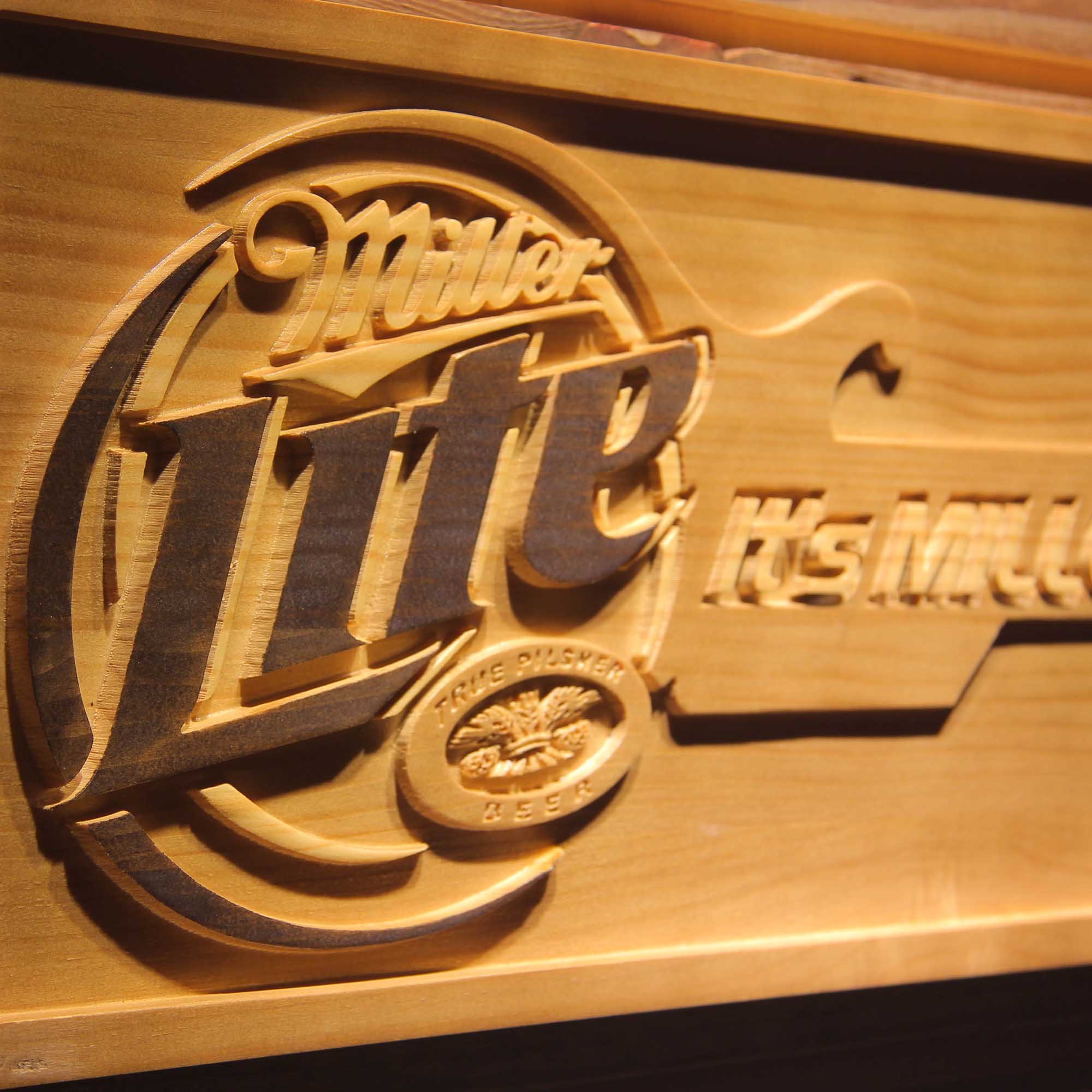 It's Miller Time Guitar 3D Wooden Engrave Sign