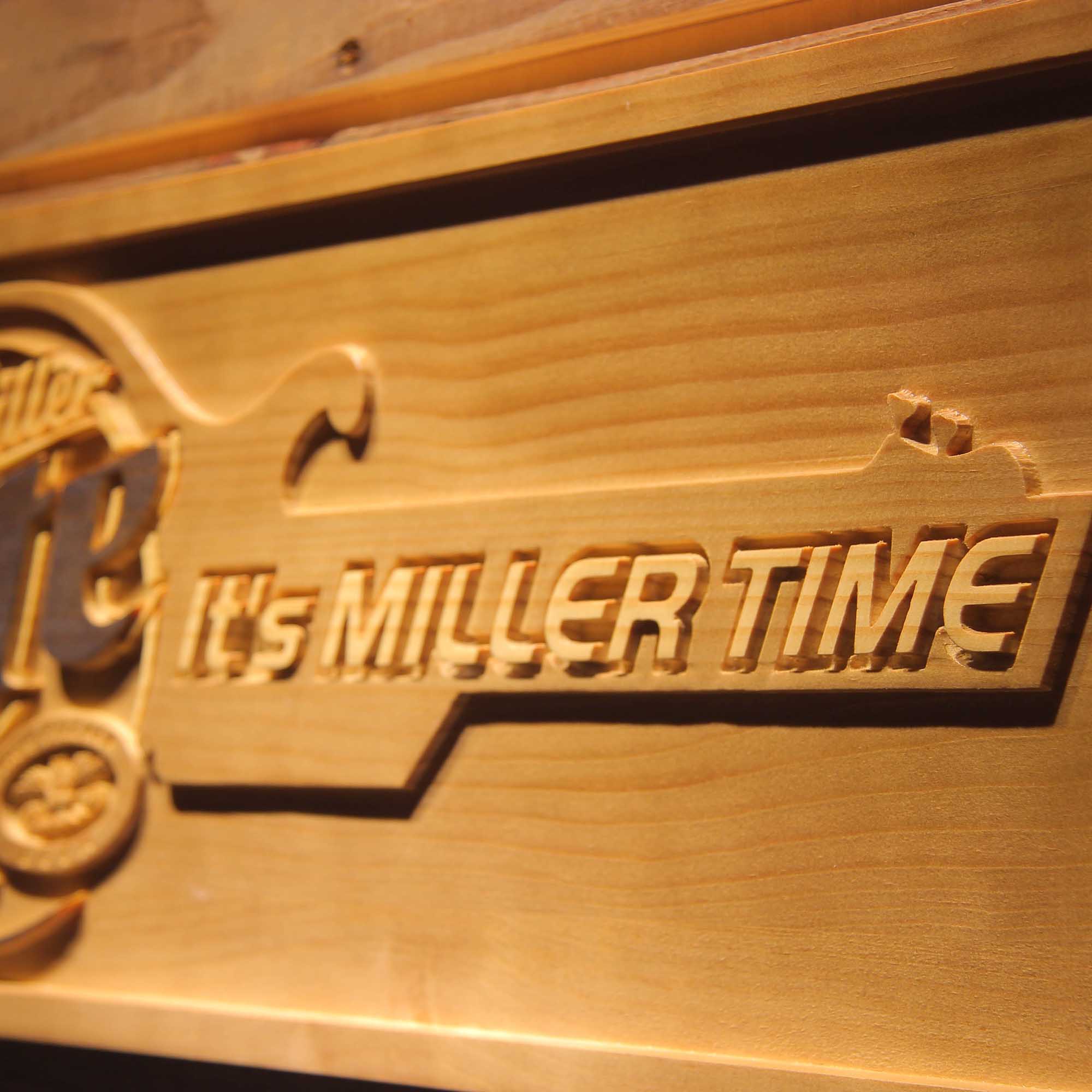 It's Miller Time Guitar 3D Wooden Engrave Sign