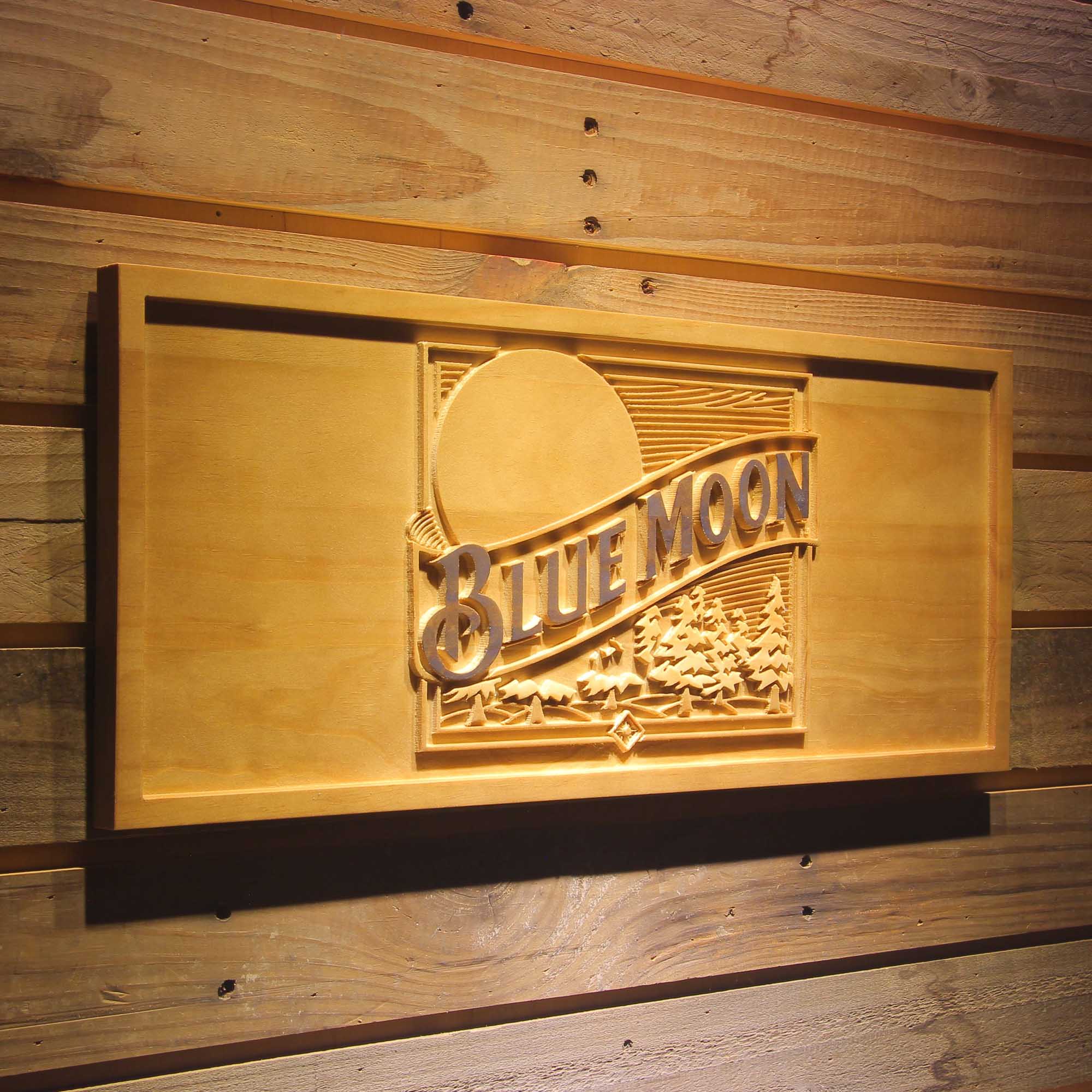 Blue Moon Beer 3D Wooden Engrave Sign