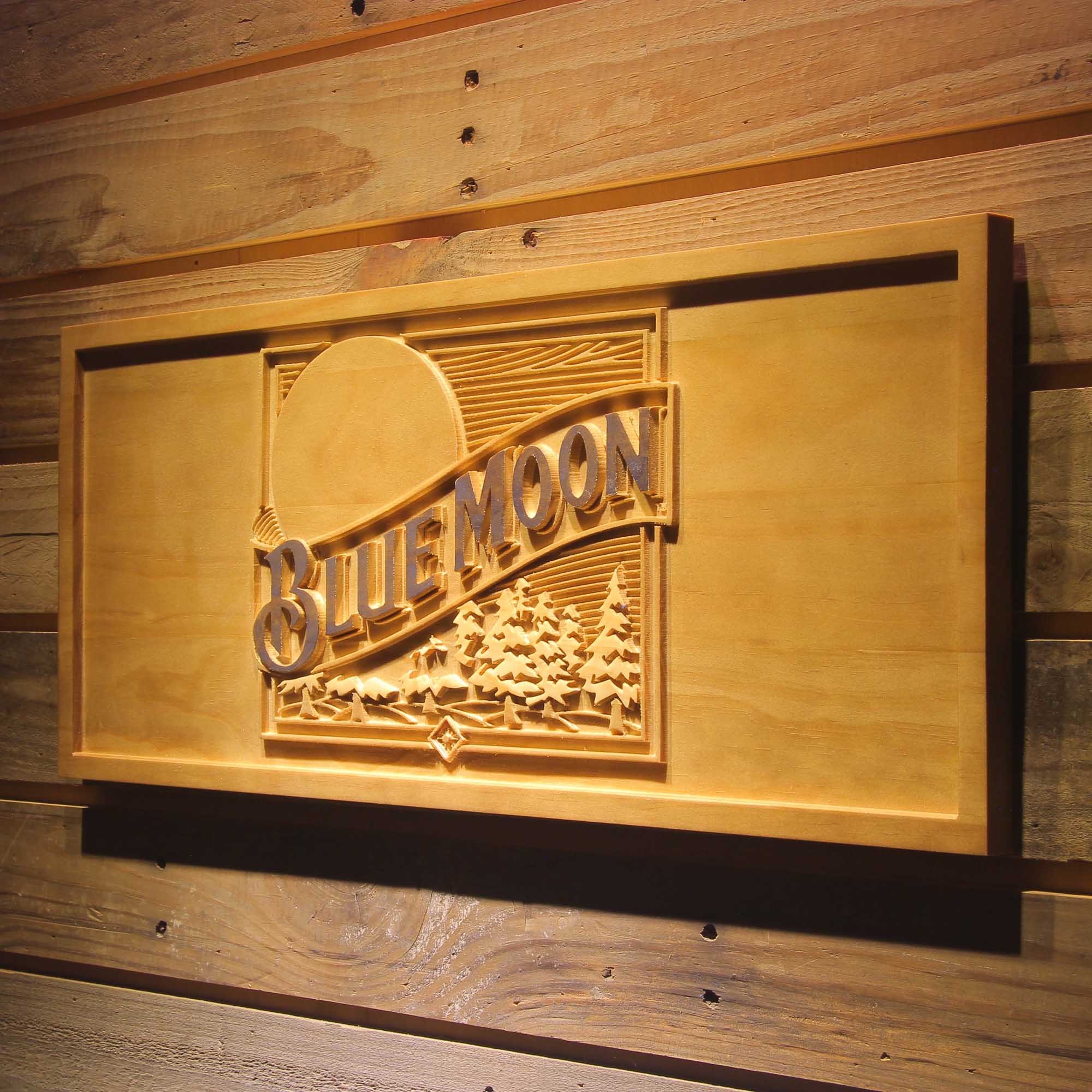Blue Moon Beer 3D Wooden Engrave Sign