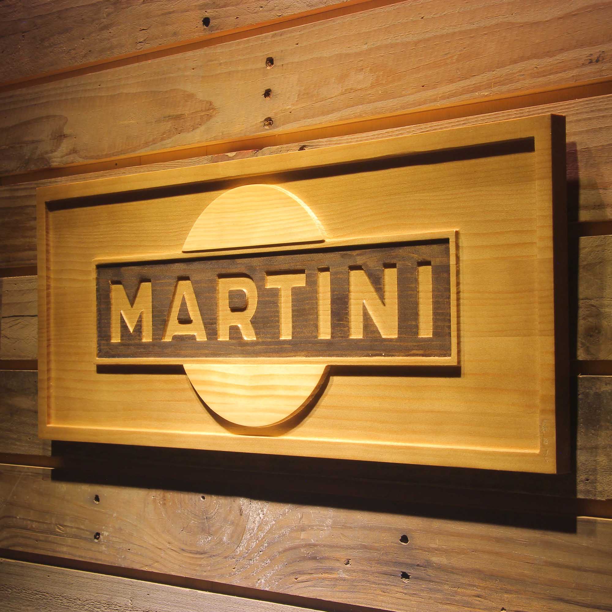 Martini Wine 3D Wooden Engrave Sign