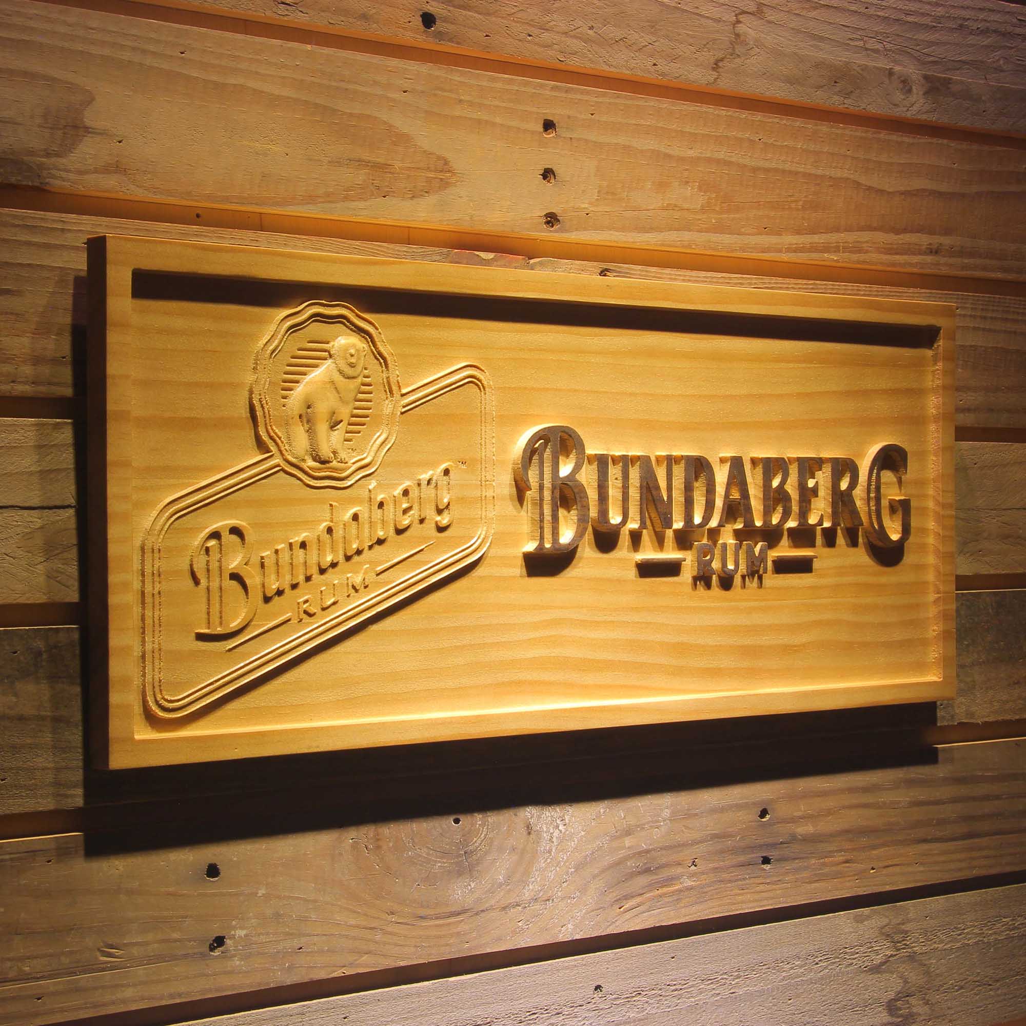 Bundaberg Rum Wine 3D Wooden Engrave Sign