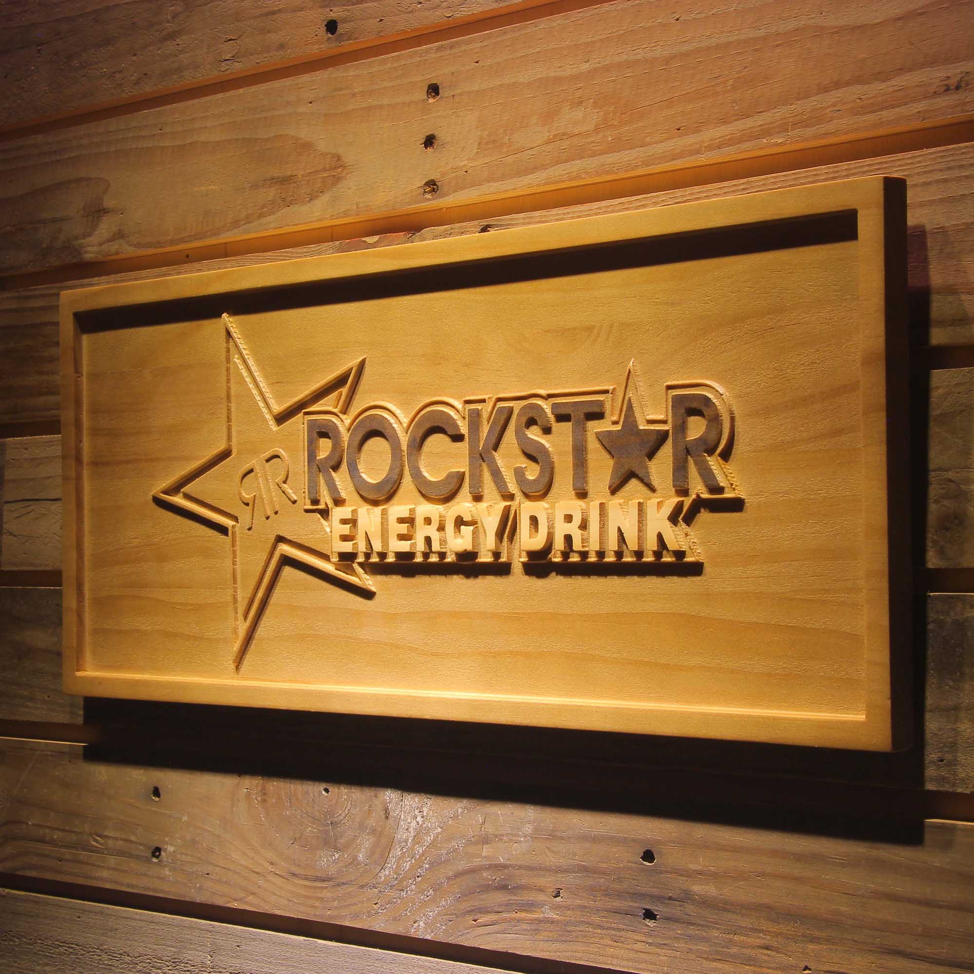 Rockstar Energy Drink 3D Wooden Engrave Sign