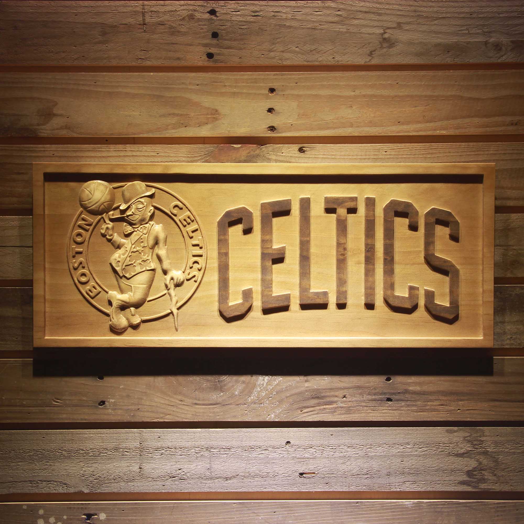 Boston Celtics Basketball Man Cave Sport 3D Wooden Engrave Sign