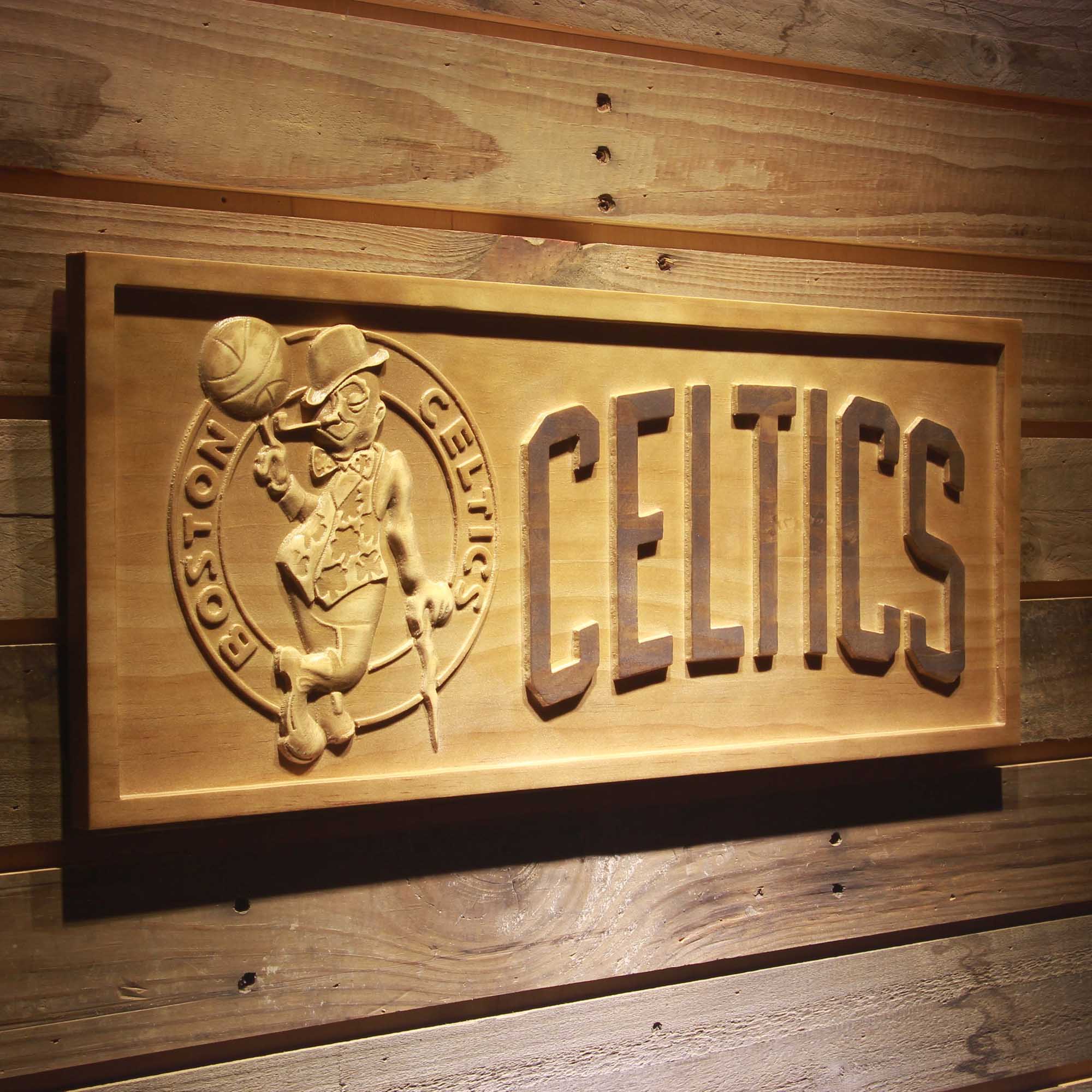 Boston Celtics Basketball Man Cave Sport 3D Wooden Engrave Sign