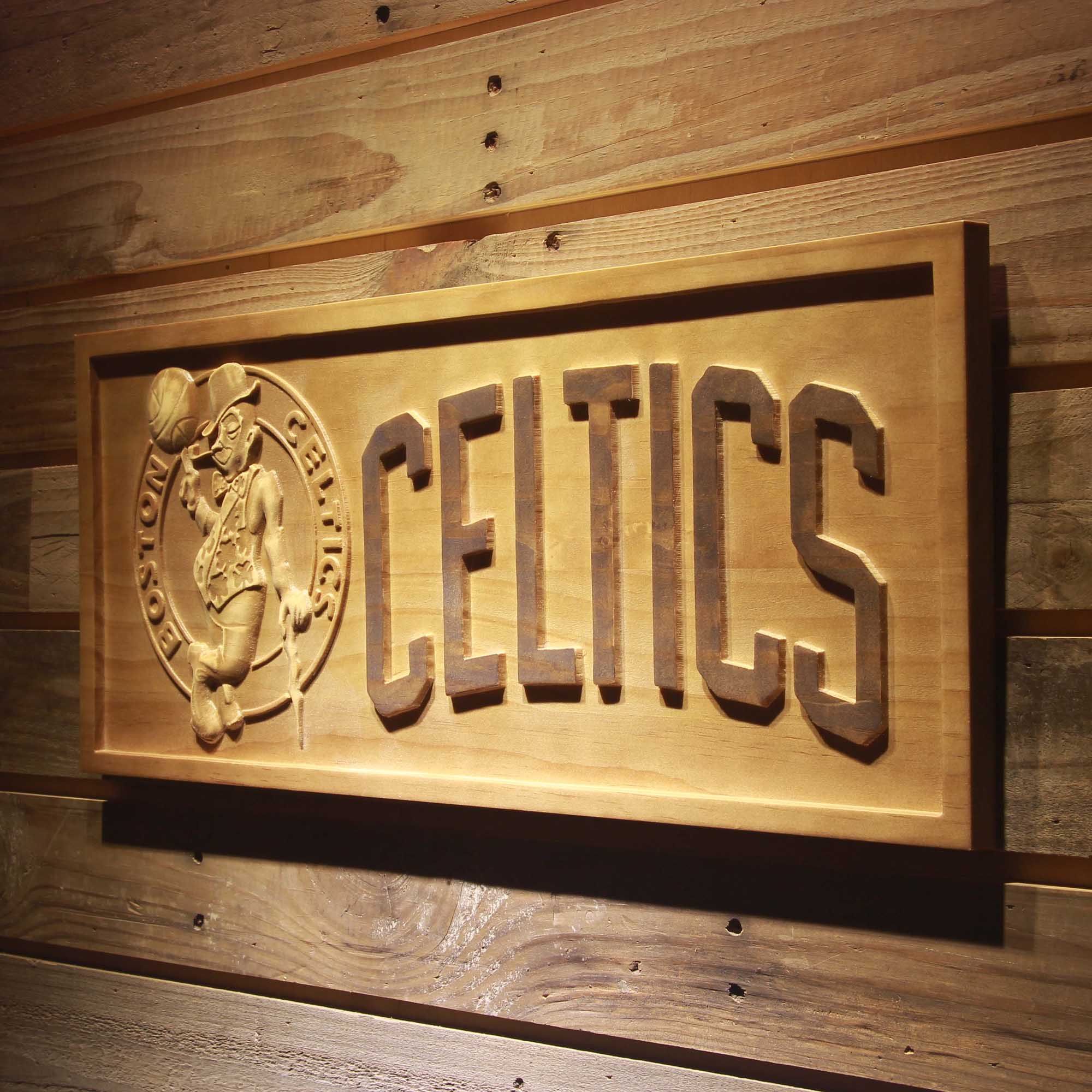 Boston Celtics Basketball Man Cave Sport 3D Wooden Engrave Sign