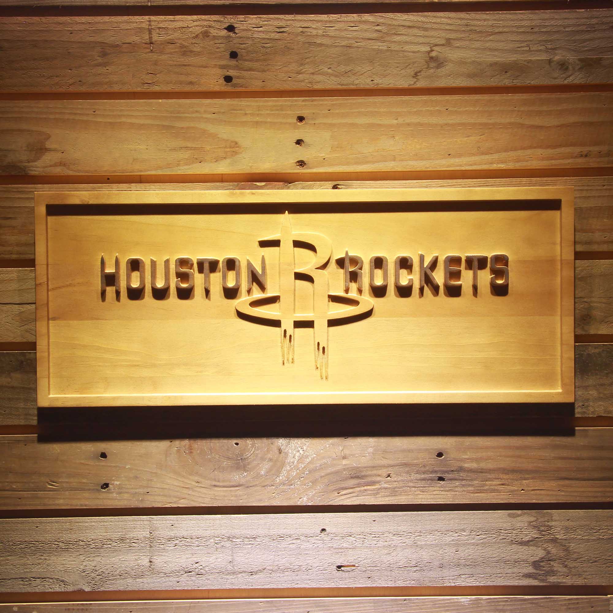 Houston Rockets Basketball Man Cave Sport 3D Wooden Engrave Sign