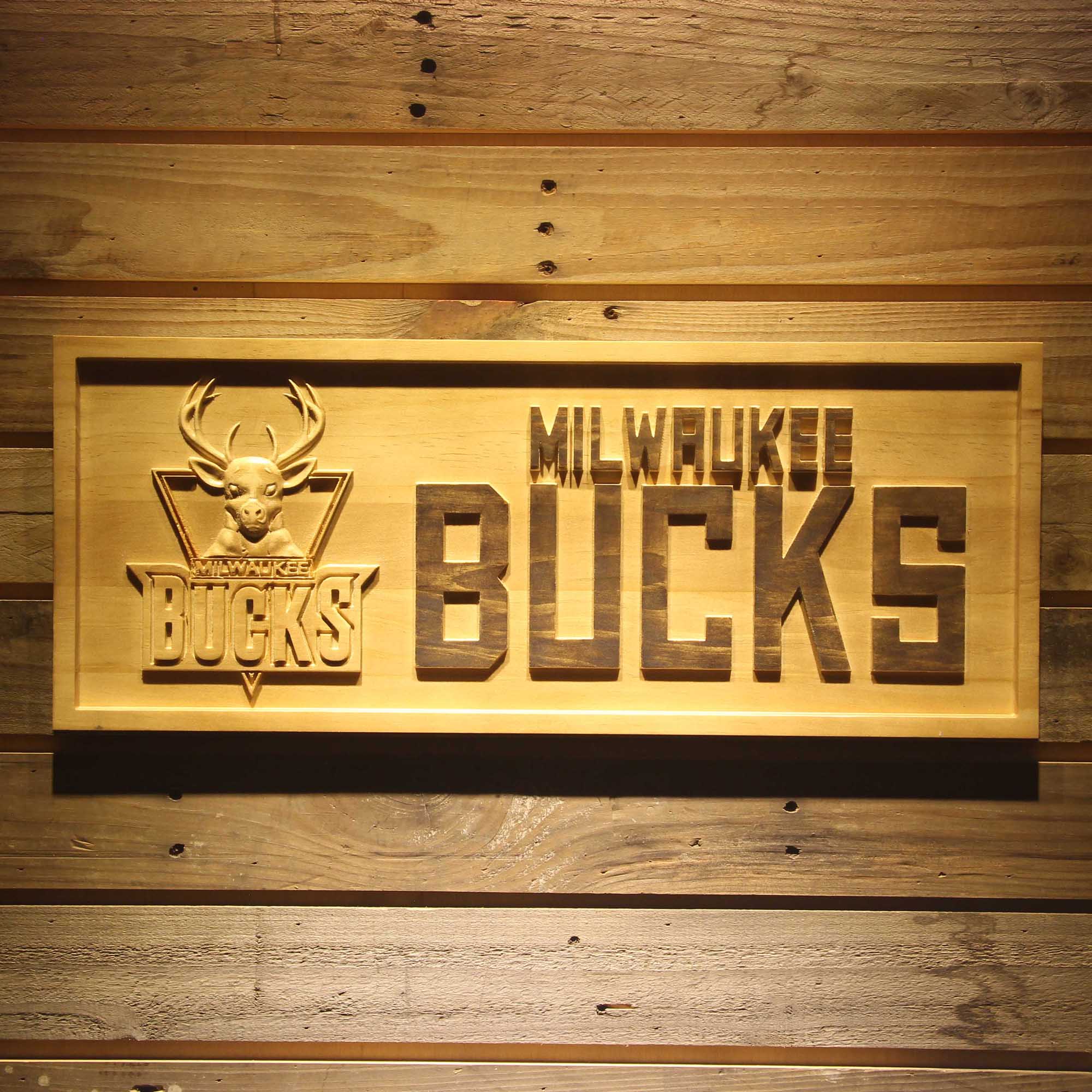 Milwaukee Bucks Basketball Man Cave Sport 3D Wooden Engrave Sign