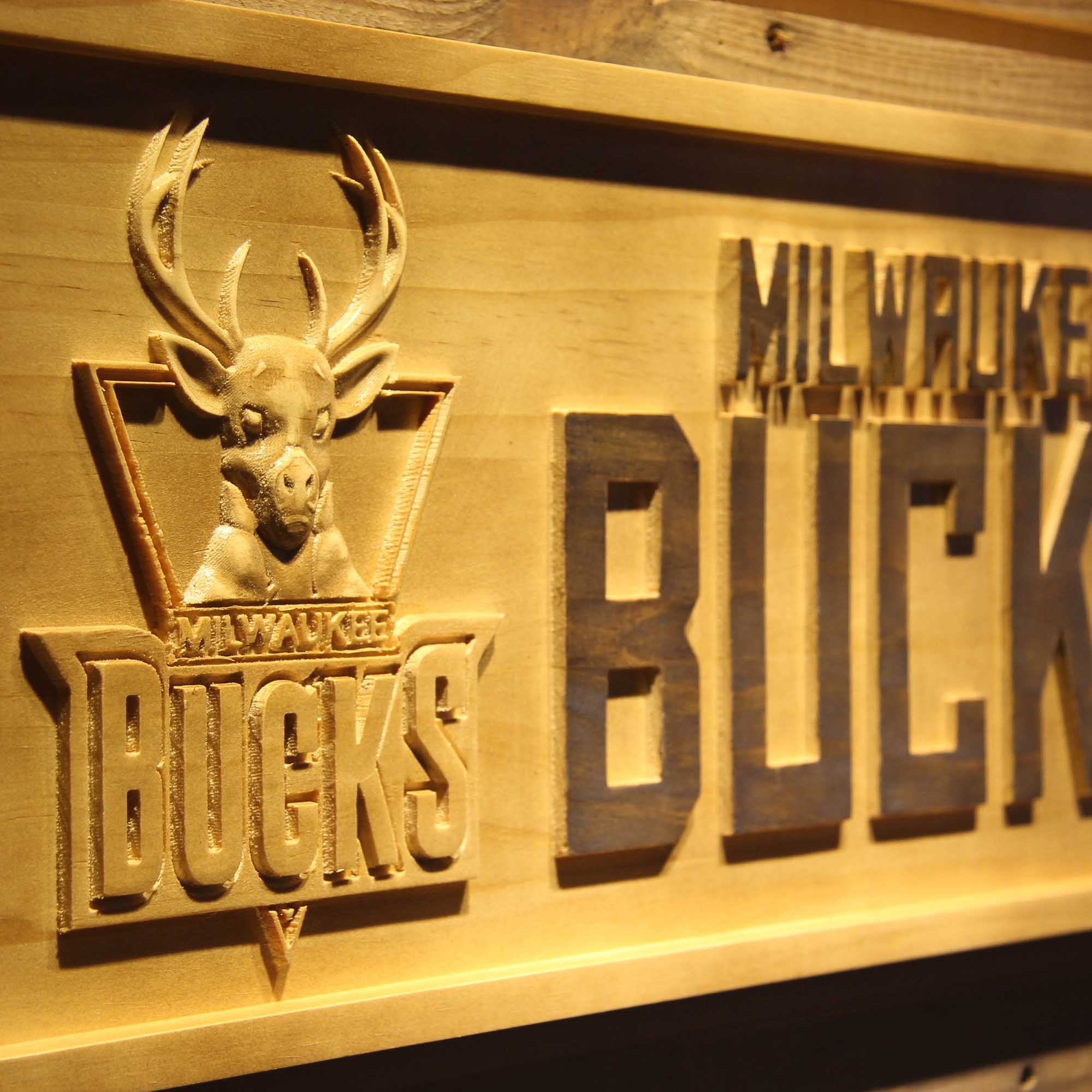 Milwaukee Bucks Basketball Man Cave Sport 3D Wooden Engrave Sign