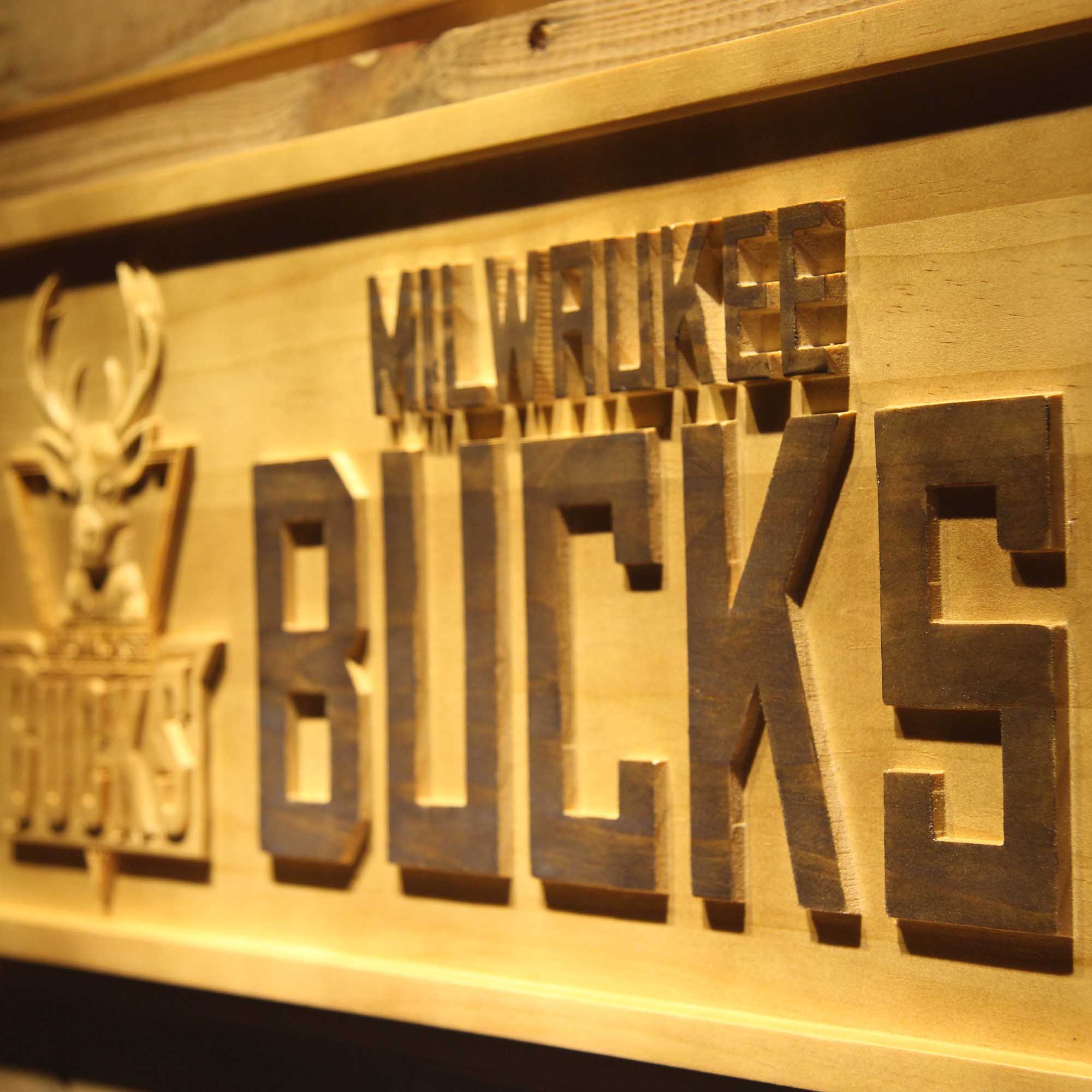 Milwaukee Bucks Basketball Man Cave Sport 3D Wooden Engrave Sign