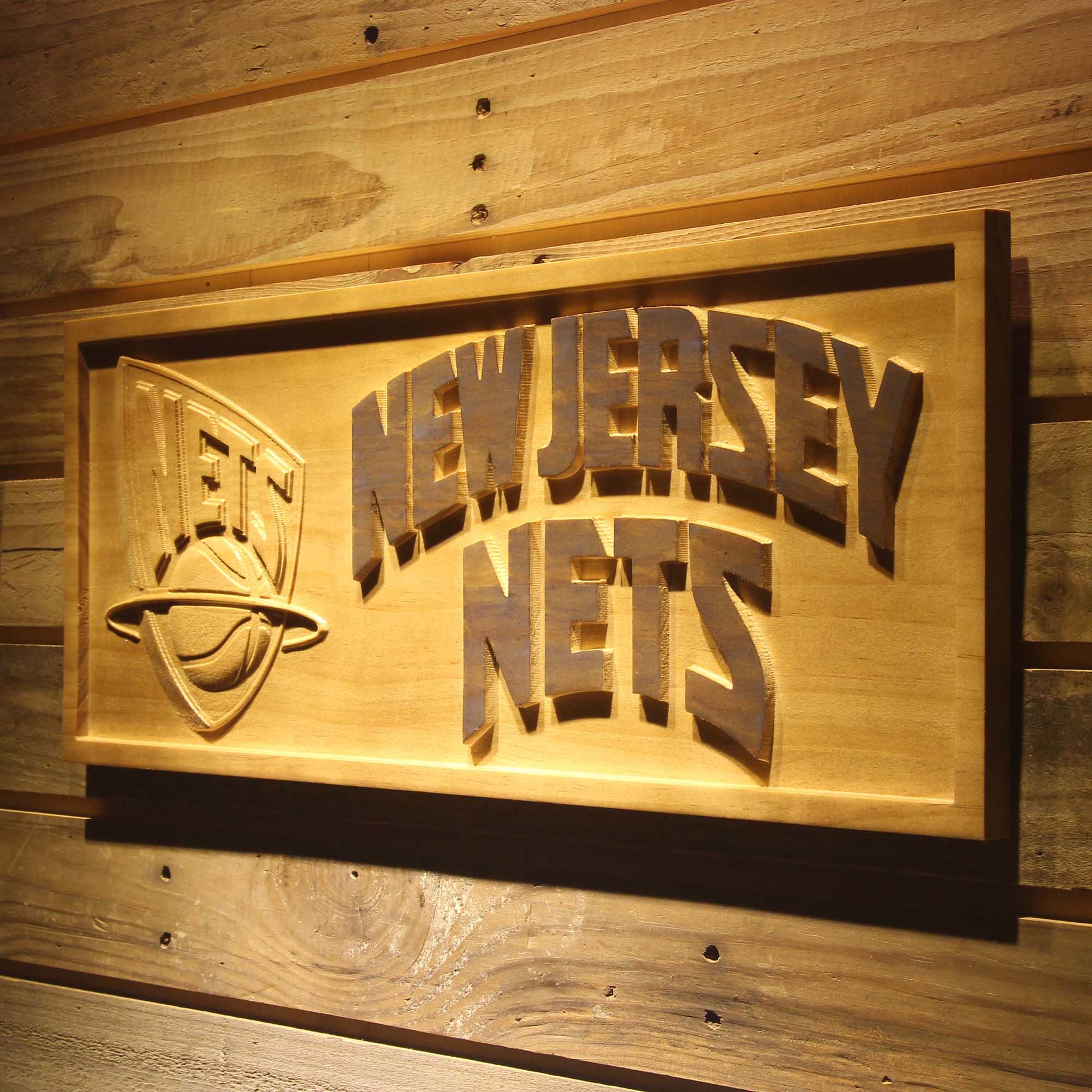 New Jersey Nets Basketball Man Cave Sport 3D Wooden Engrave Sign