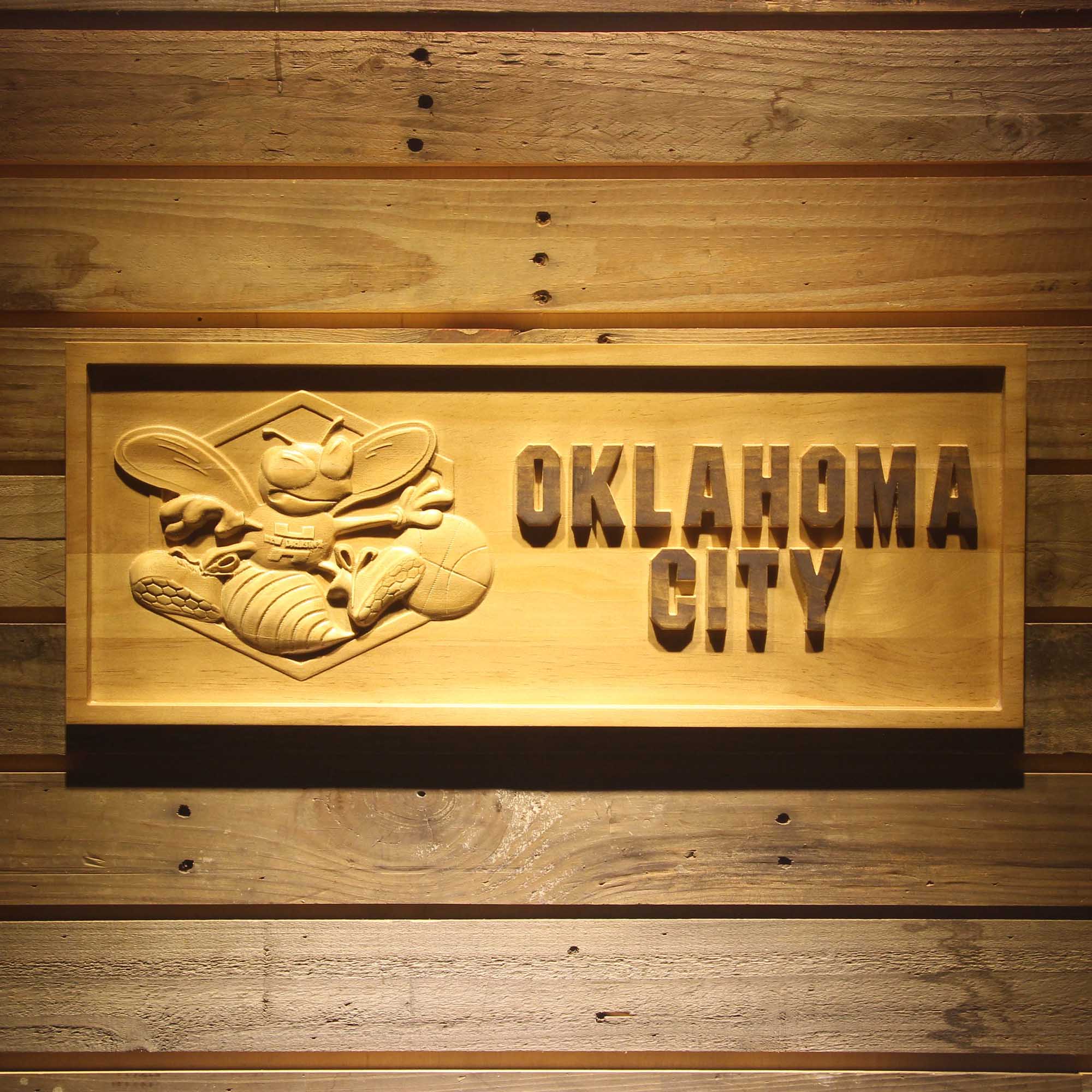 Oklahoma City Hornets Basketball Man Cave Sport 3D Wooden Engrave Sign