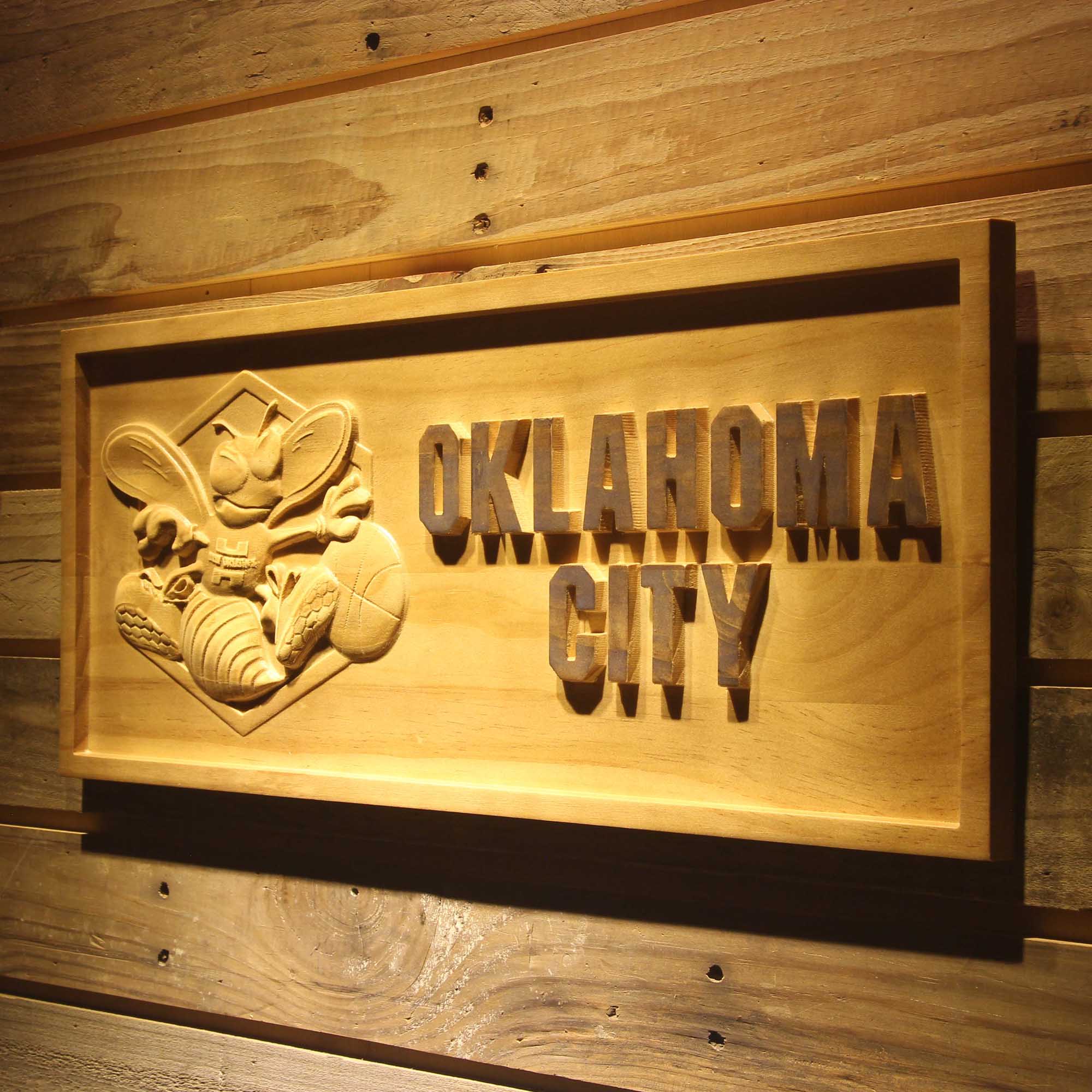 Oklahoma City Hornets Basketball Man Cave Sport 3D Wooden Engrave Sign