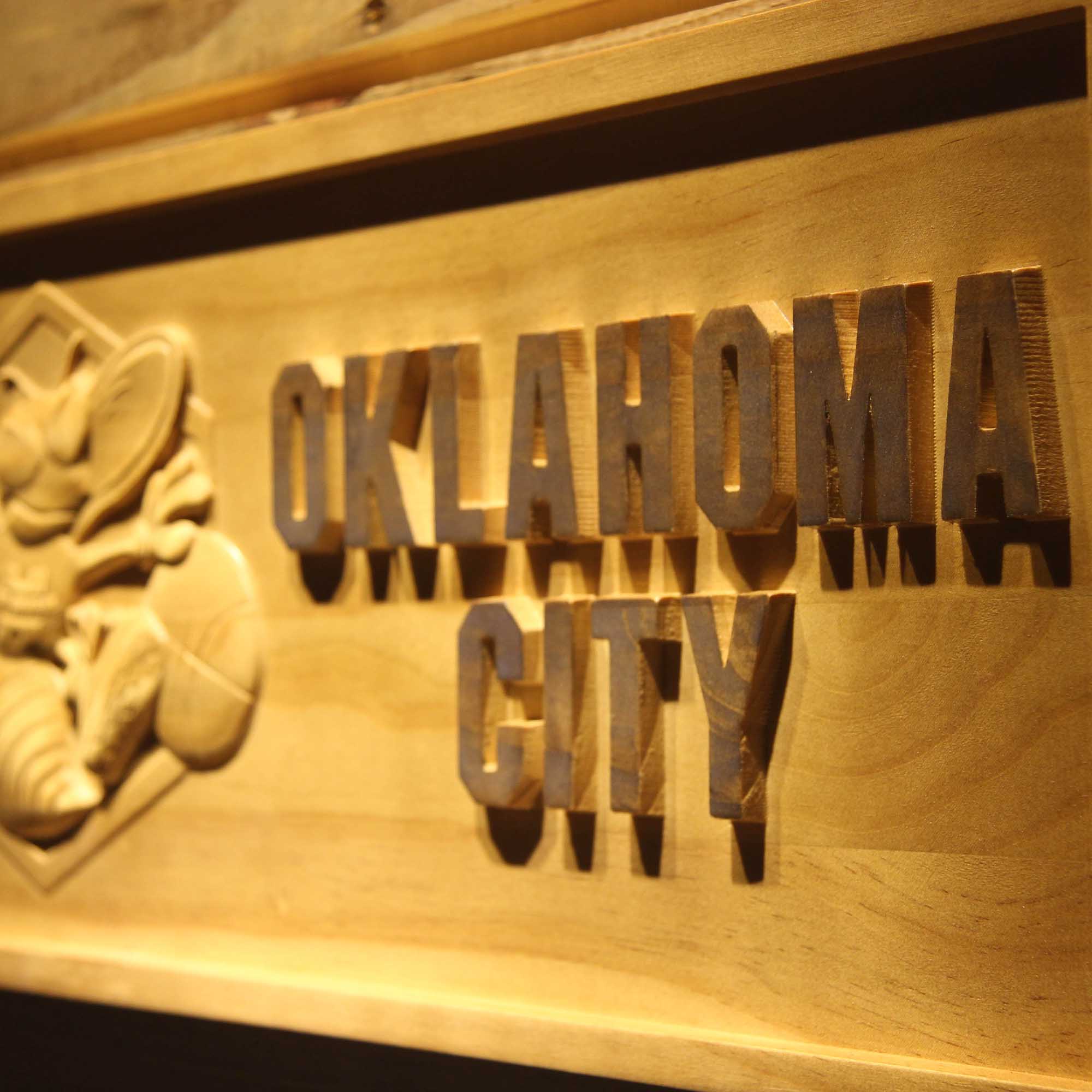 Oklahoma City Hornets Basketball Man Cave Sport 3D Wooden Engrave Sign