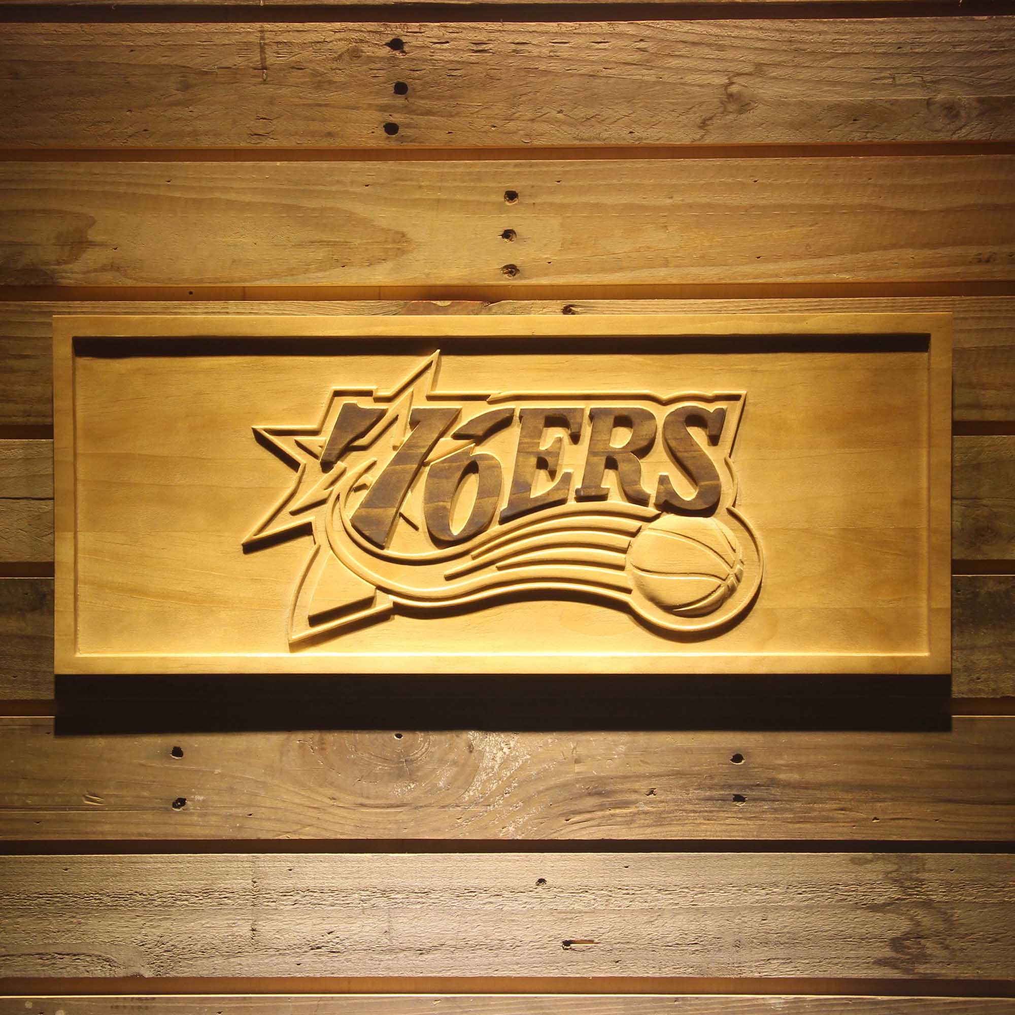 Philadelphia 76ers Basketball Man Cave Sport 3D Wooden Engrave Sign