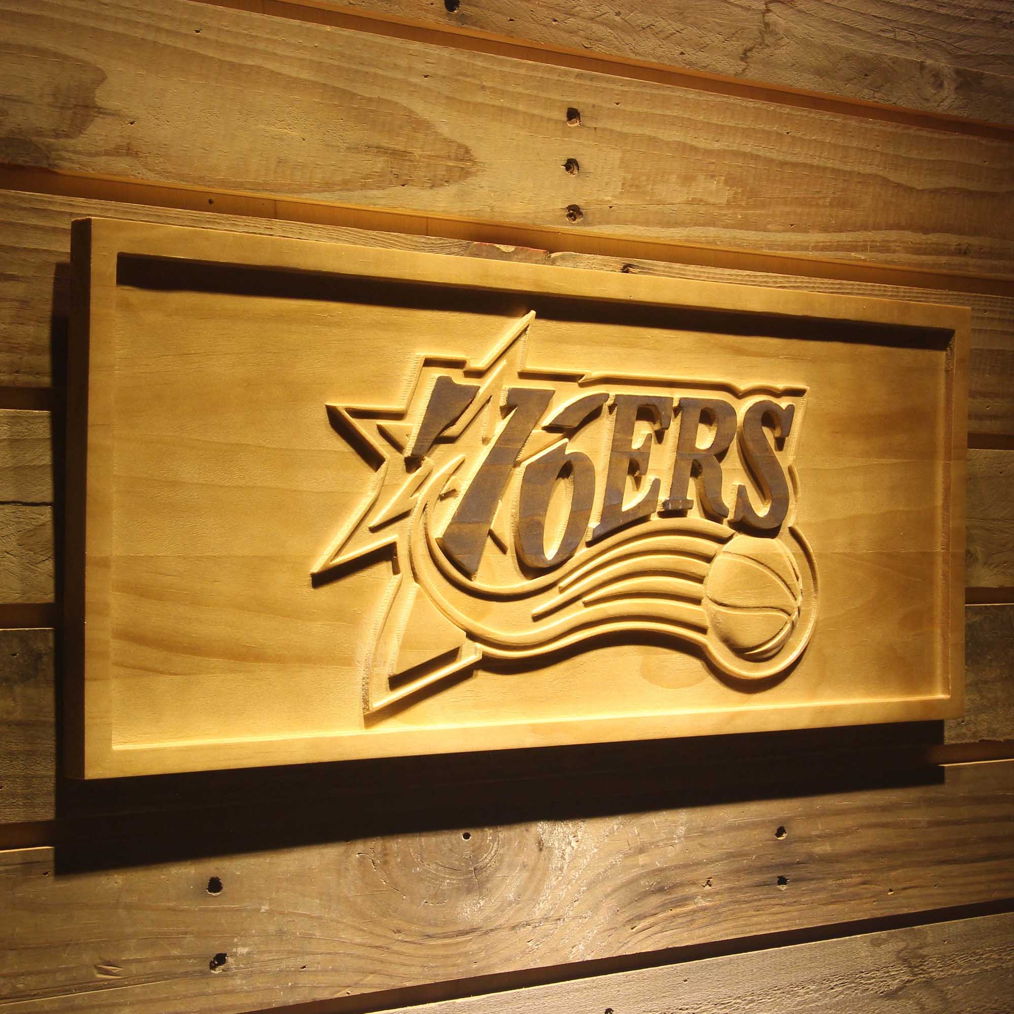 Philadelphia 76ers Basketball Man Cave Sport 3D Wooden Engrave Sign