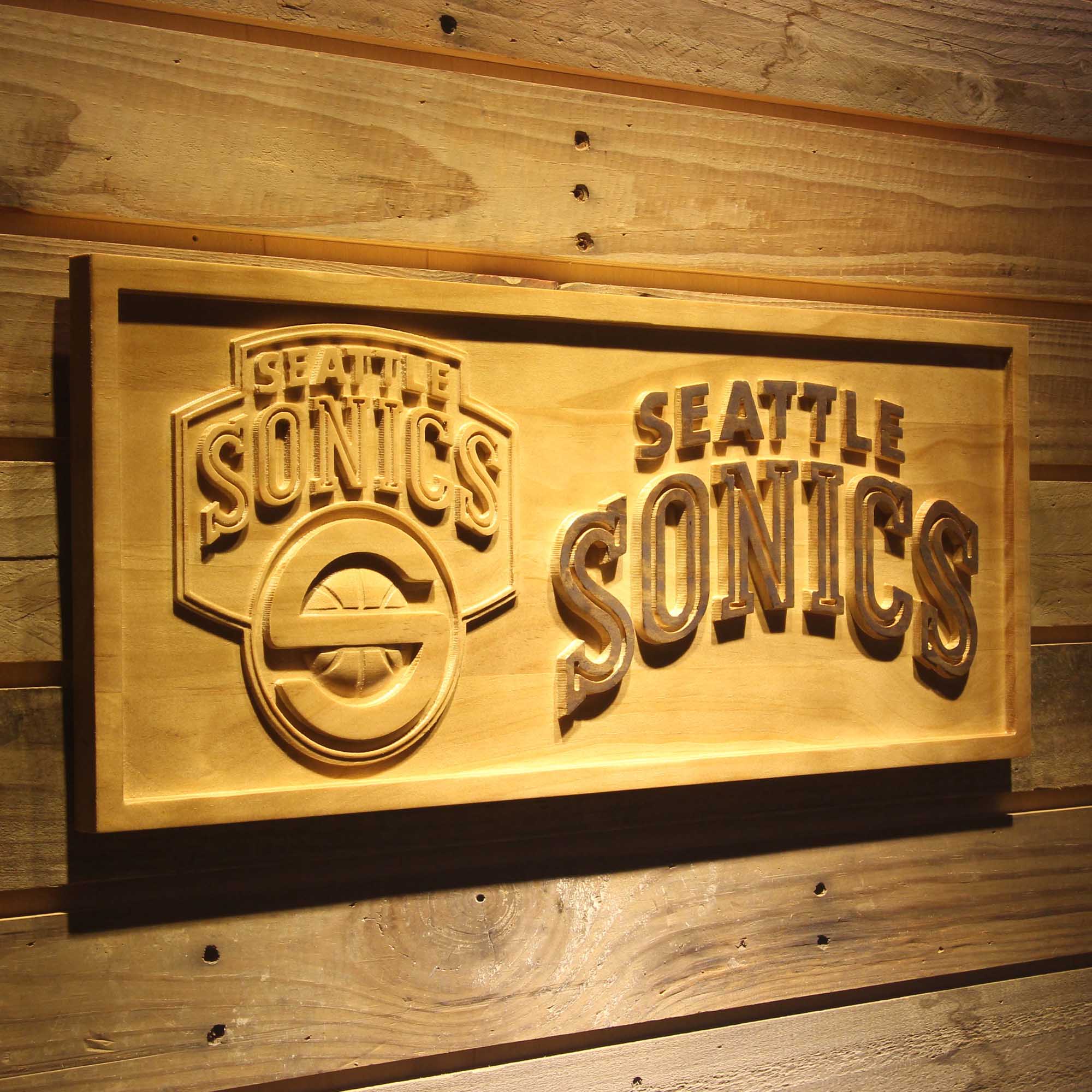 Seattle Supersonics Basketball Man Cave Sport 3D Wooden Engrave Sign