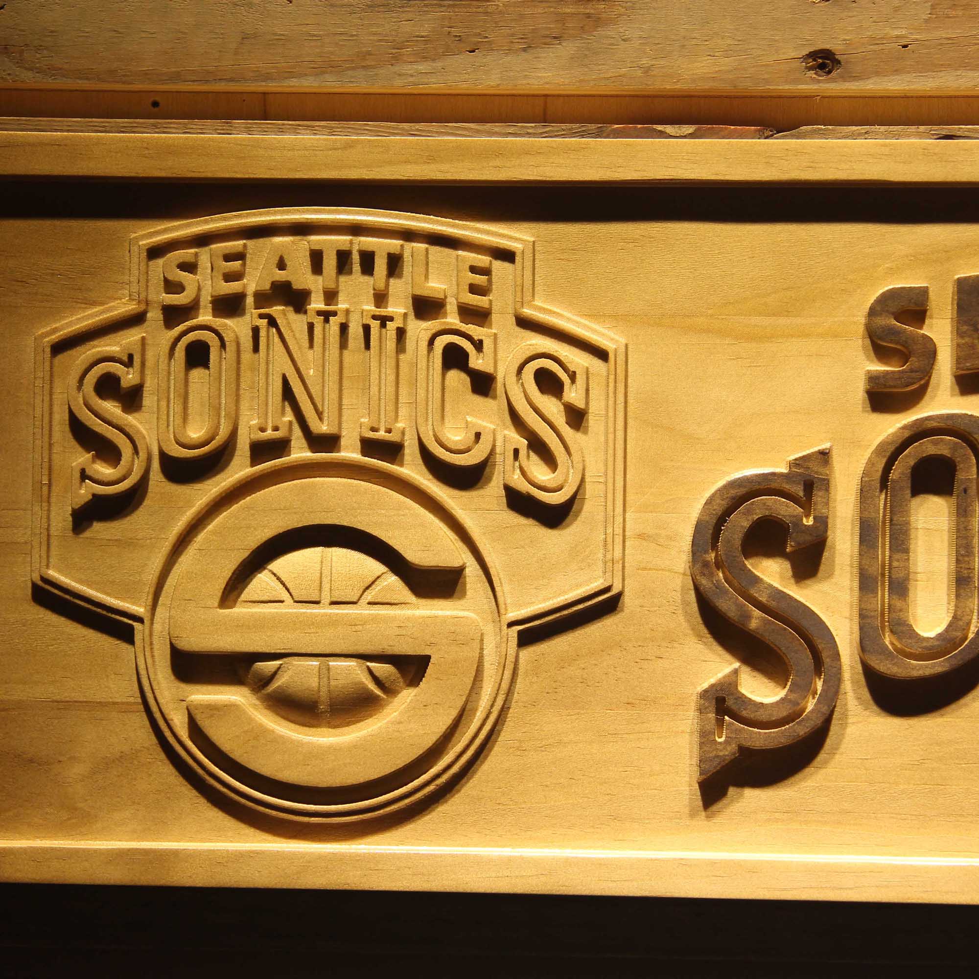 Seattle Supersonics Basketball Man Cave Sport 3D Wooden Engrave Sign