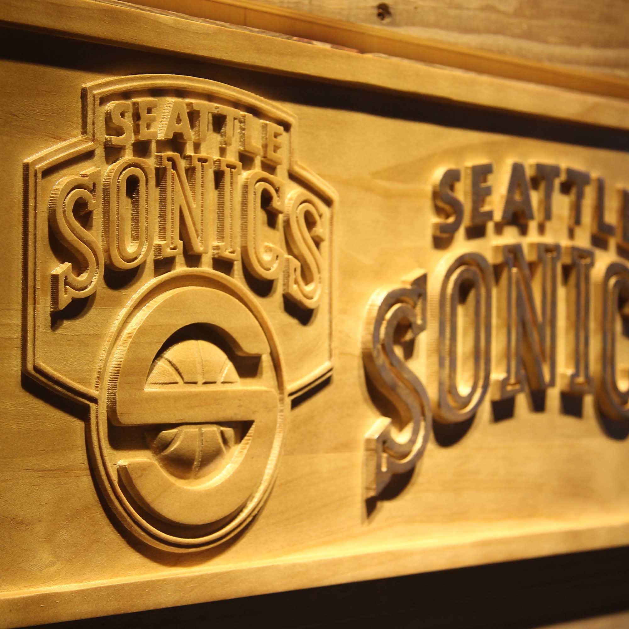 Seattle Supersonics Basketball Man Cave Sport 3D Wooden Engrave Sign