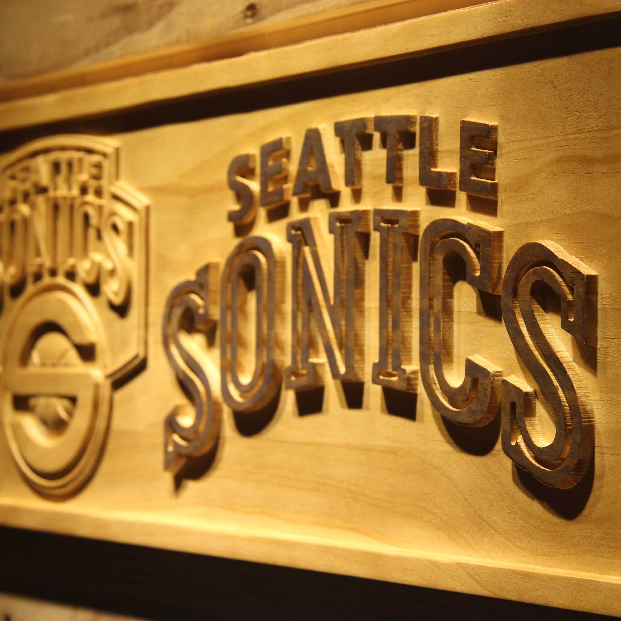 Seattle Supersonics Basketball Man Cave Sport 3D Wooden Engrave Sign