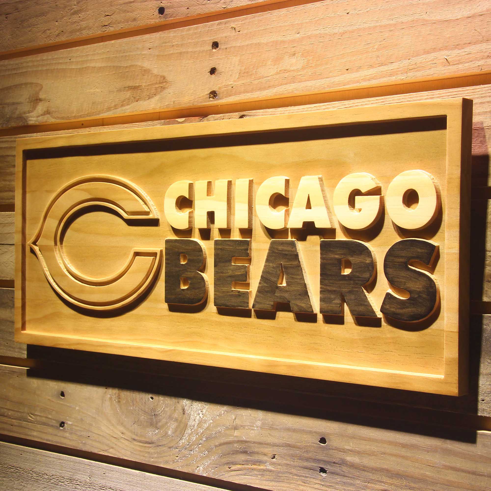 Chicago Bears Football Man Cave Sport 3D Wooden Engrave Sign