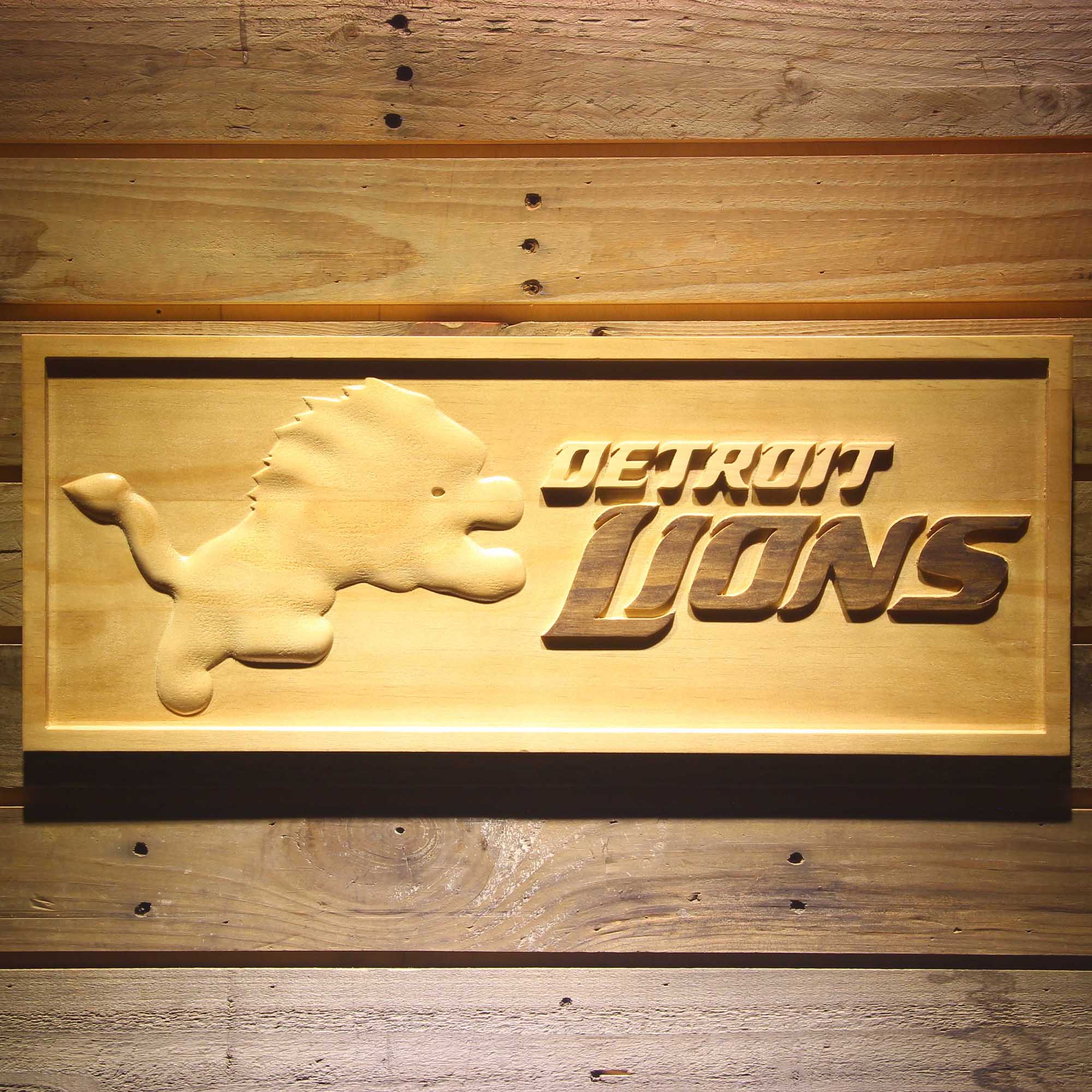 Detroit Lions Football Man Cave Sport 3D Wooden Engrave Sign