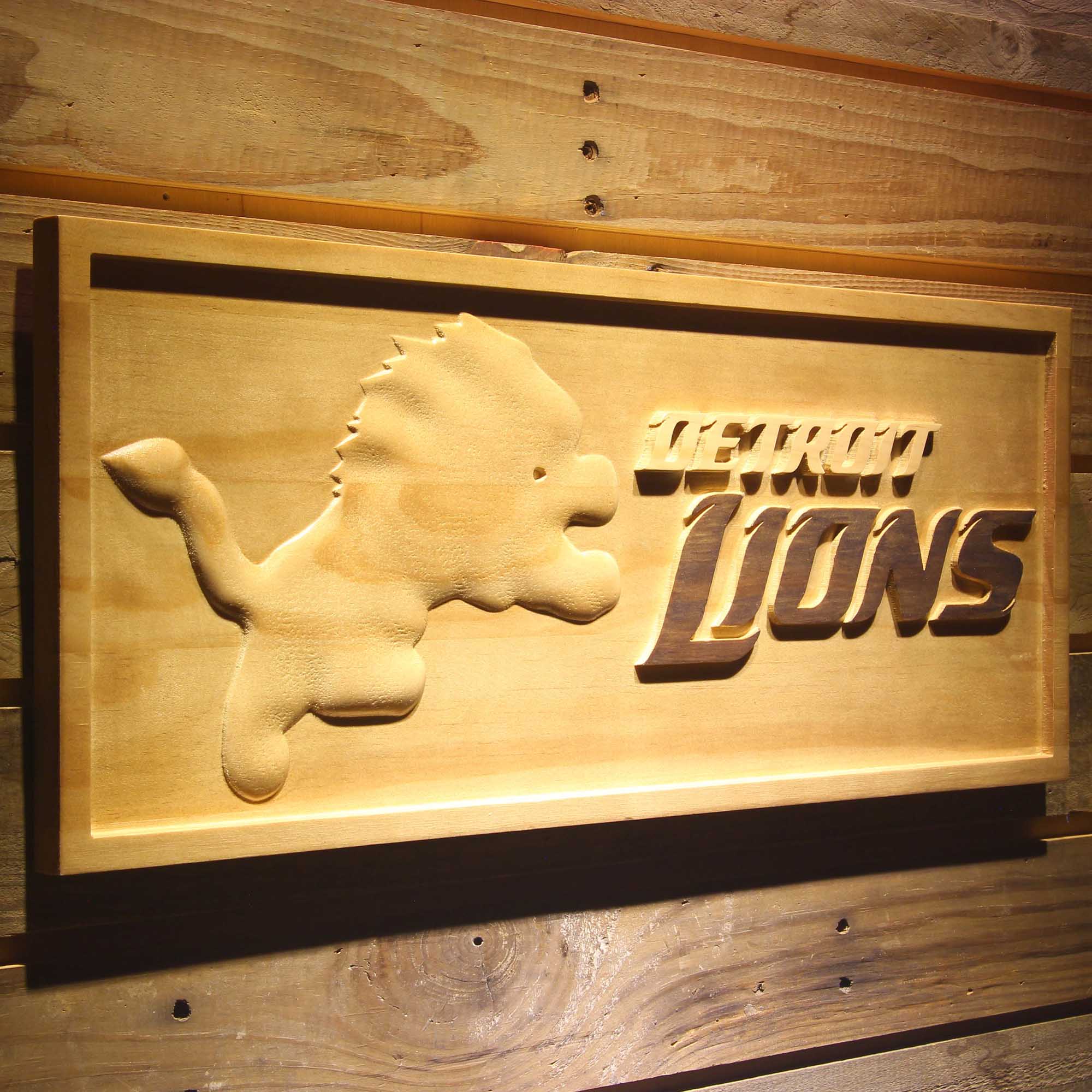 Detroit Lions Football Man Cave Sport 3D Wooden Engrave Sign