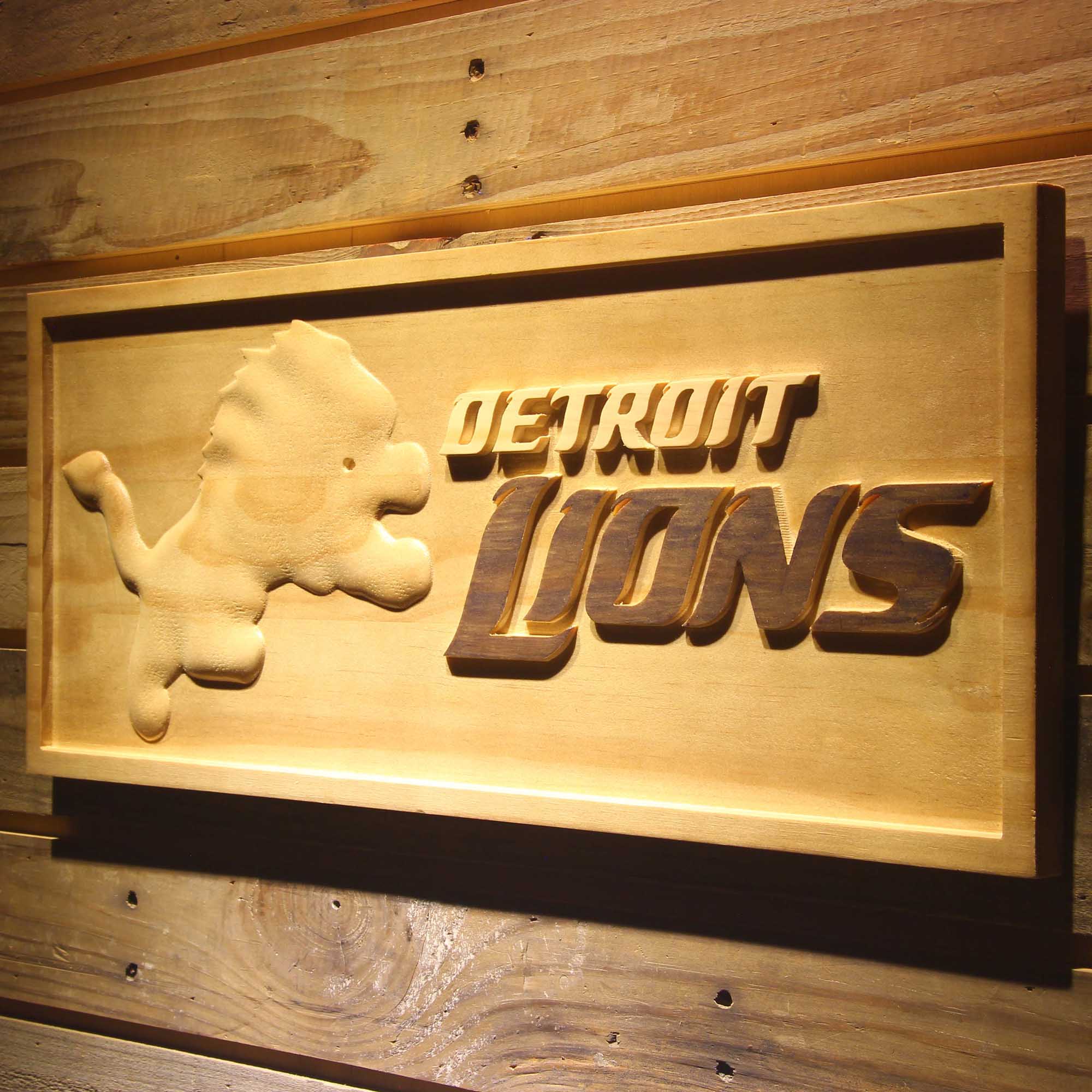 Detroit Lions Football Man Cave Sport 3D Wooden Engrave Sign